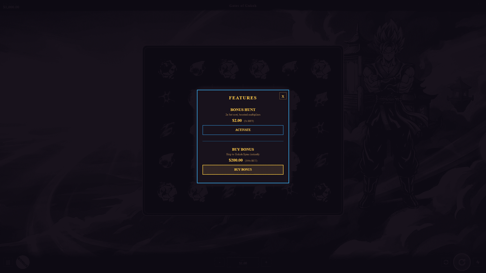 Gates of Gukoh bonus buy menu
