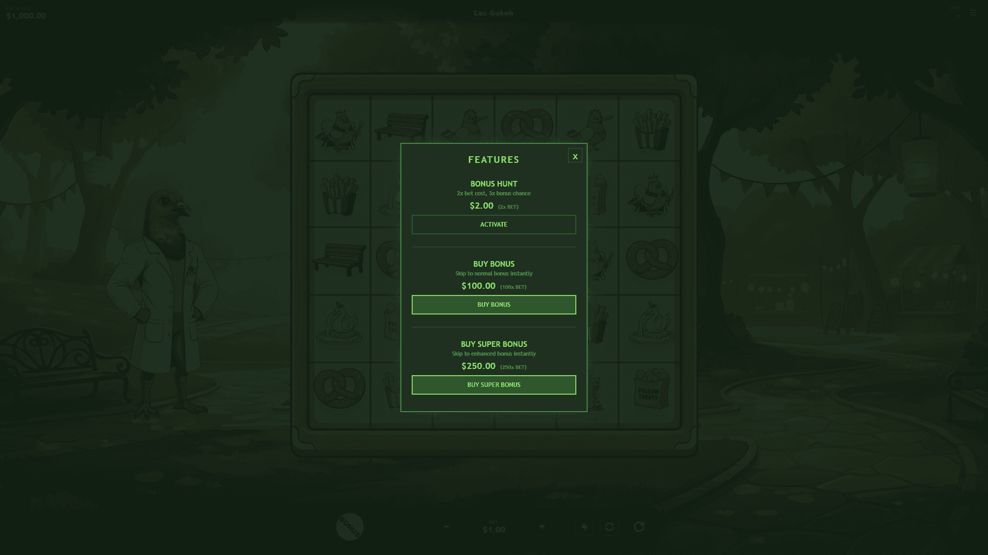 Les Gukoh bonus buy menu