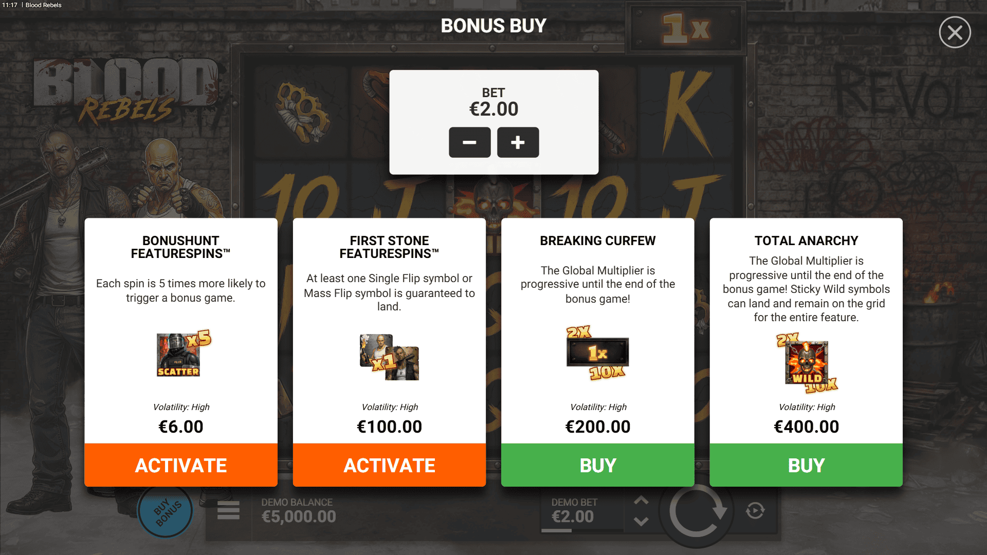 Blood Rebels bonus buy menu