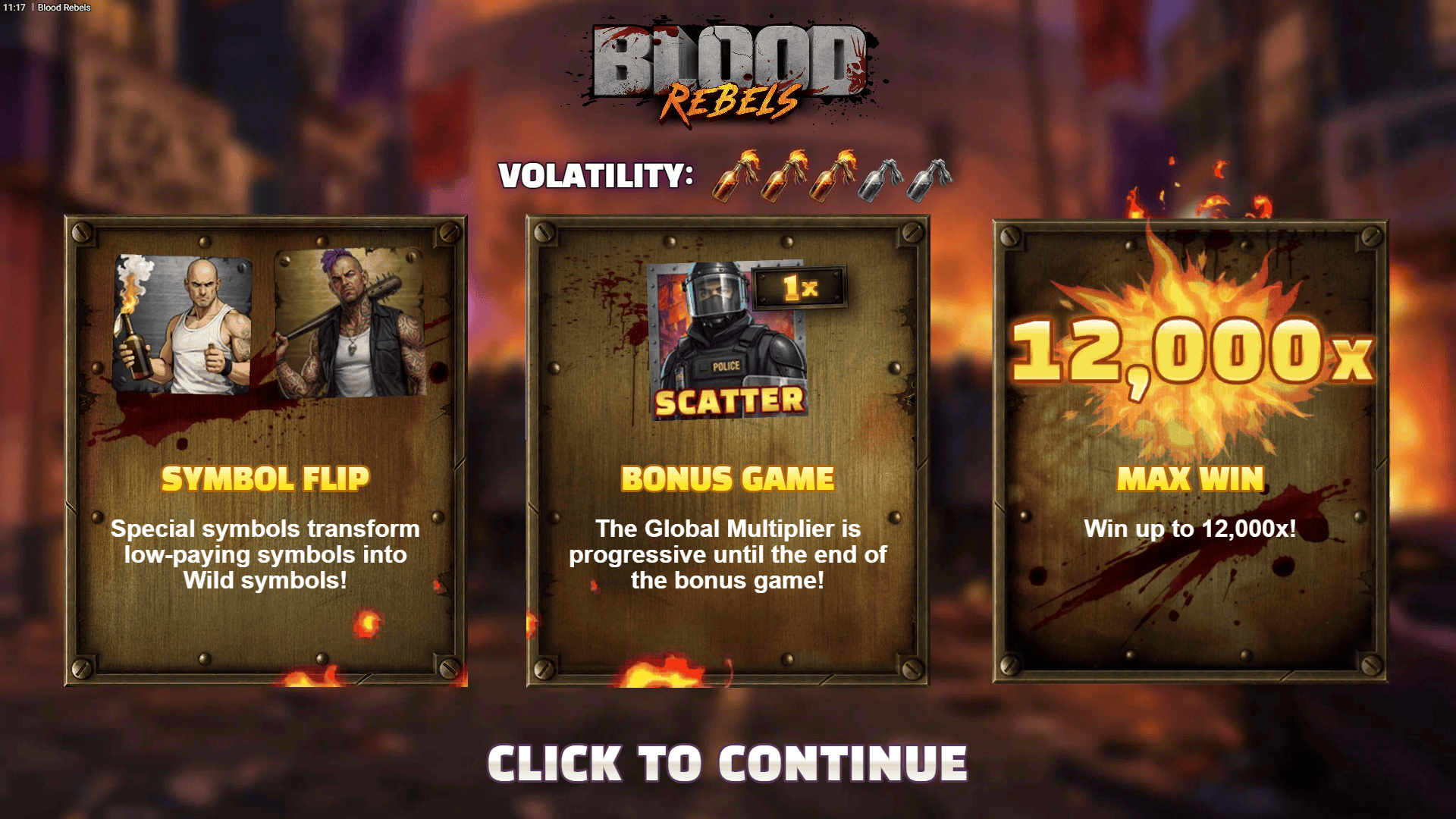 Blood Rebels slot intro screen