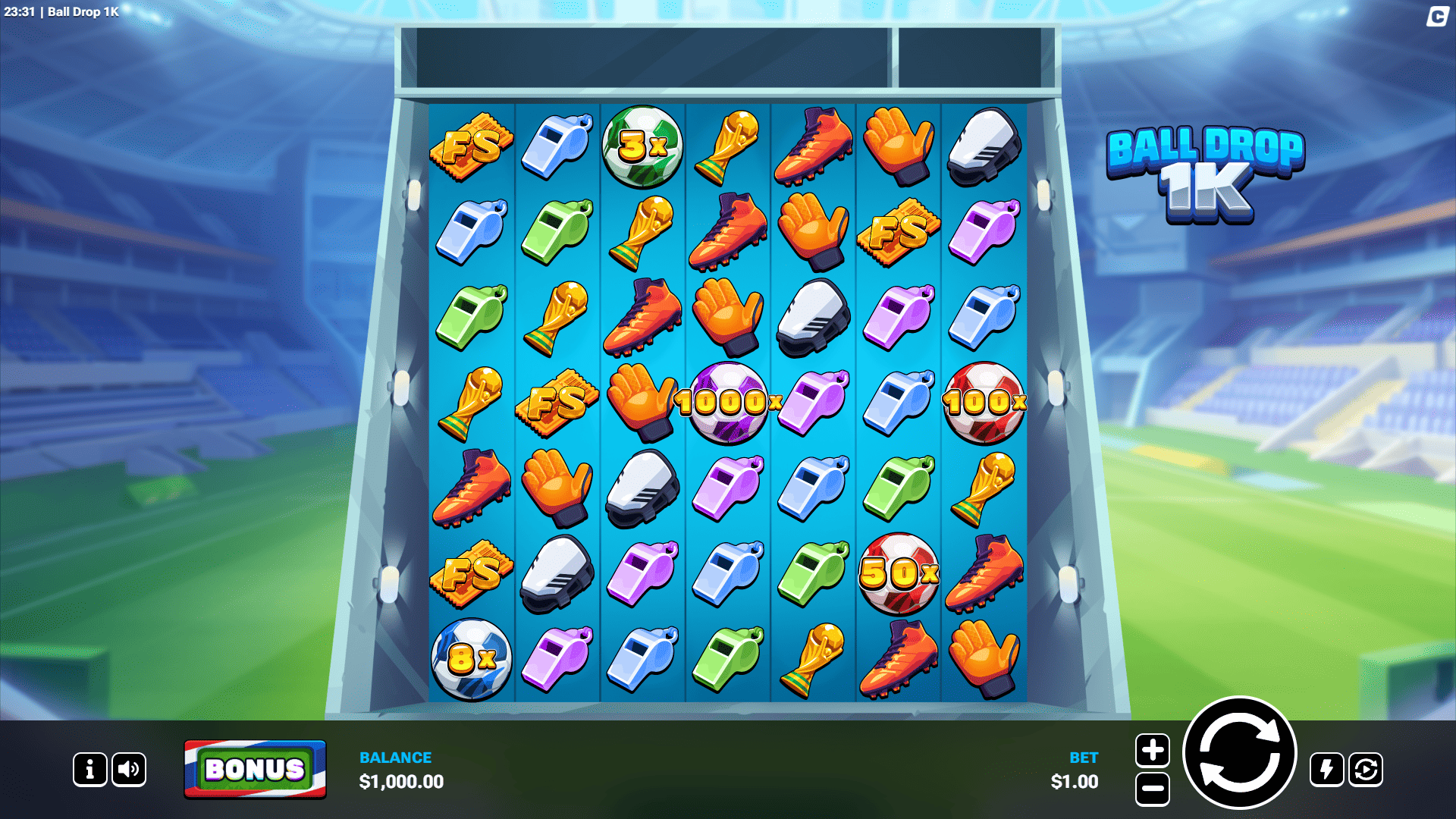 Ball Drop 1K slot gameplay reels