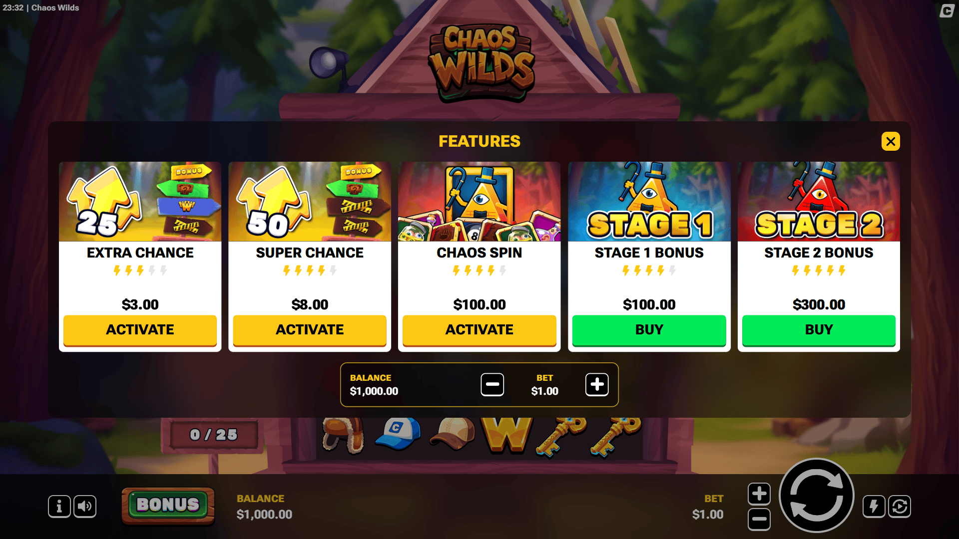 Chaos Wilds bonus buy menu