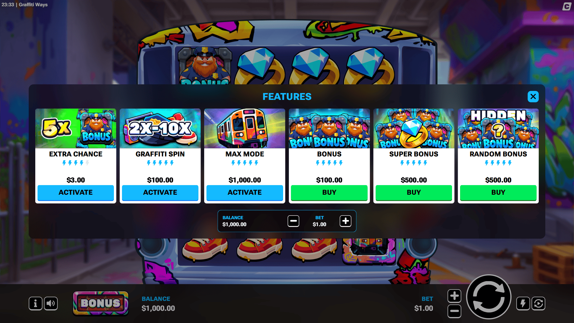 Graffiti Ways bonus buy menu