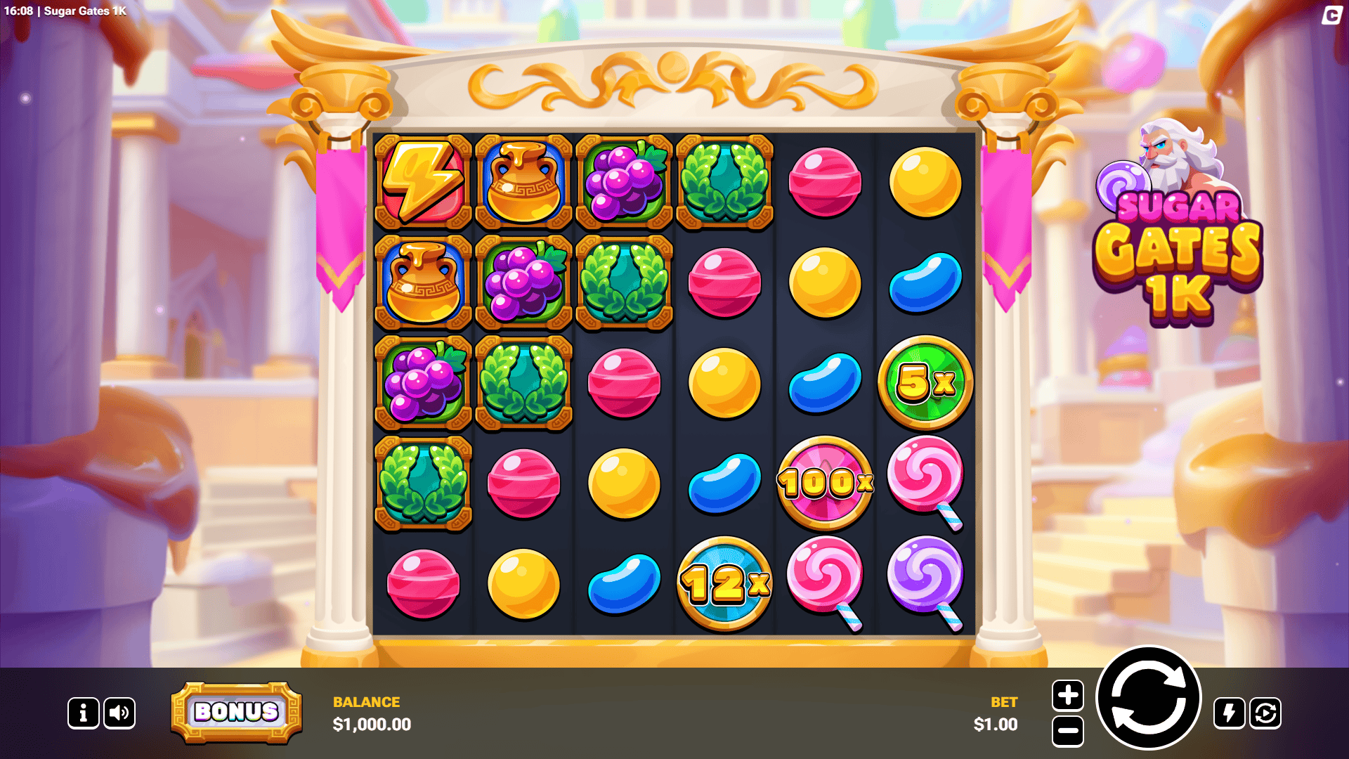 Sugar Gates 1K slot gameplay reels