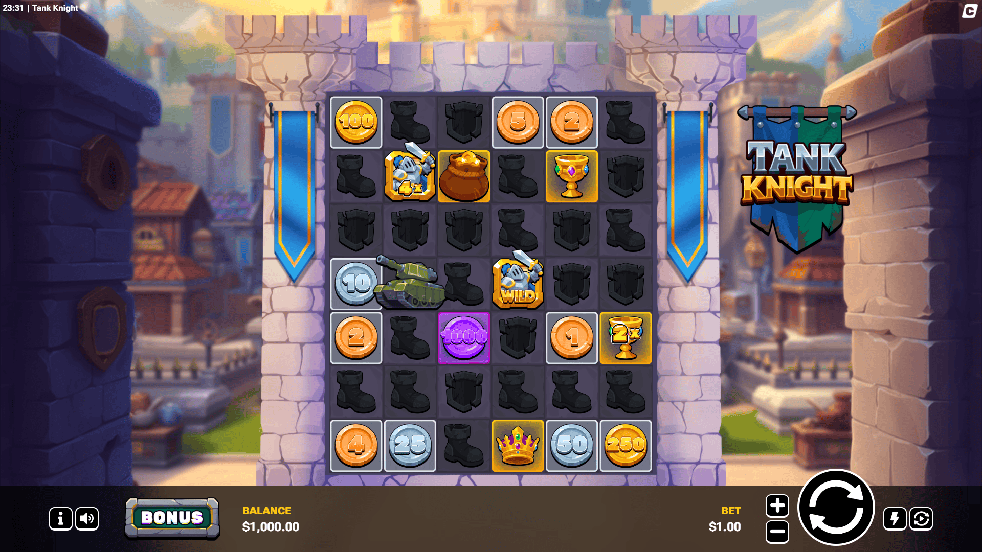 Tank Knight slot gameplay reels