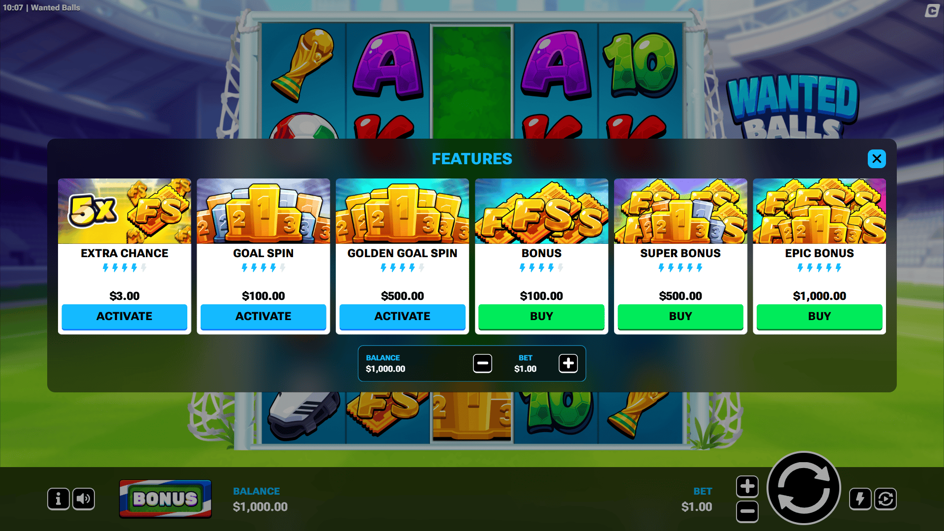Wanted Balls bonus buy menu