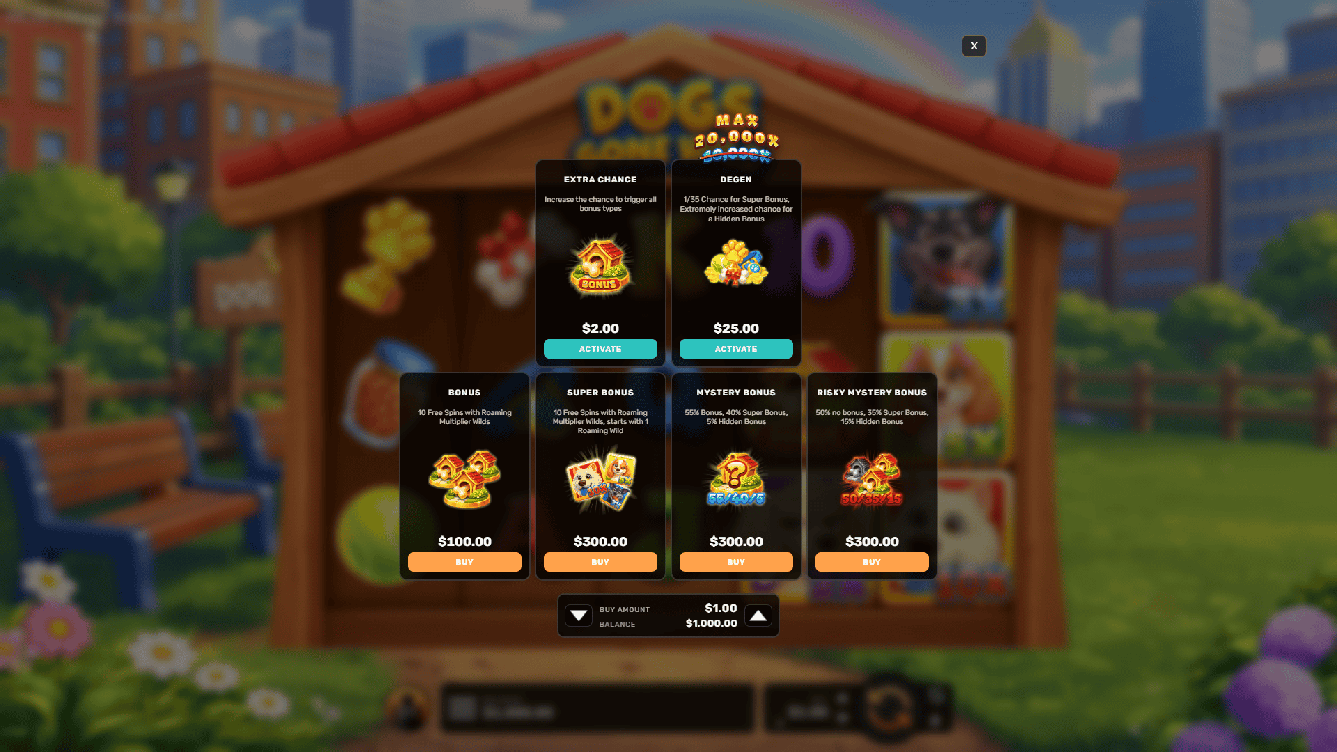 Dogs Gone Wild bonus buy menu