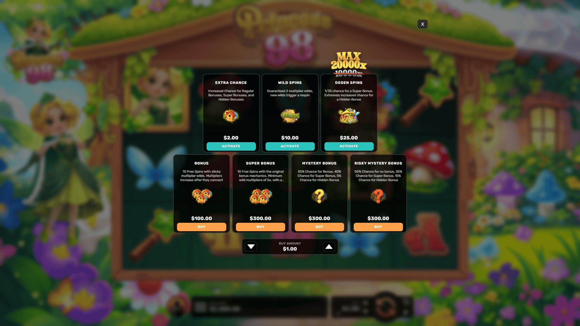 Princess 98 bonus buy menu