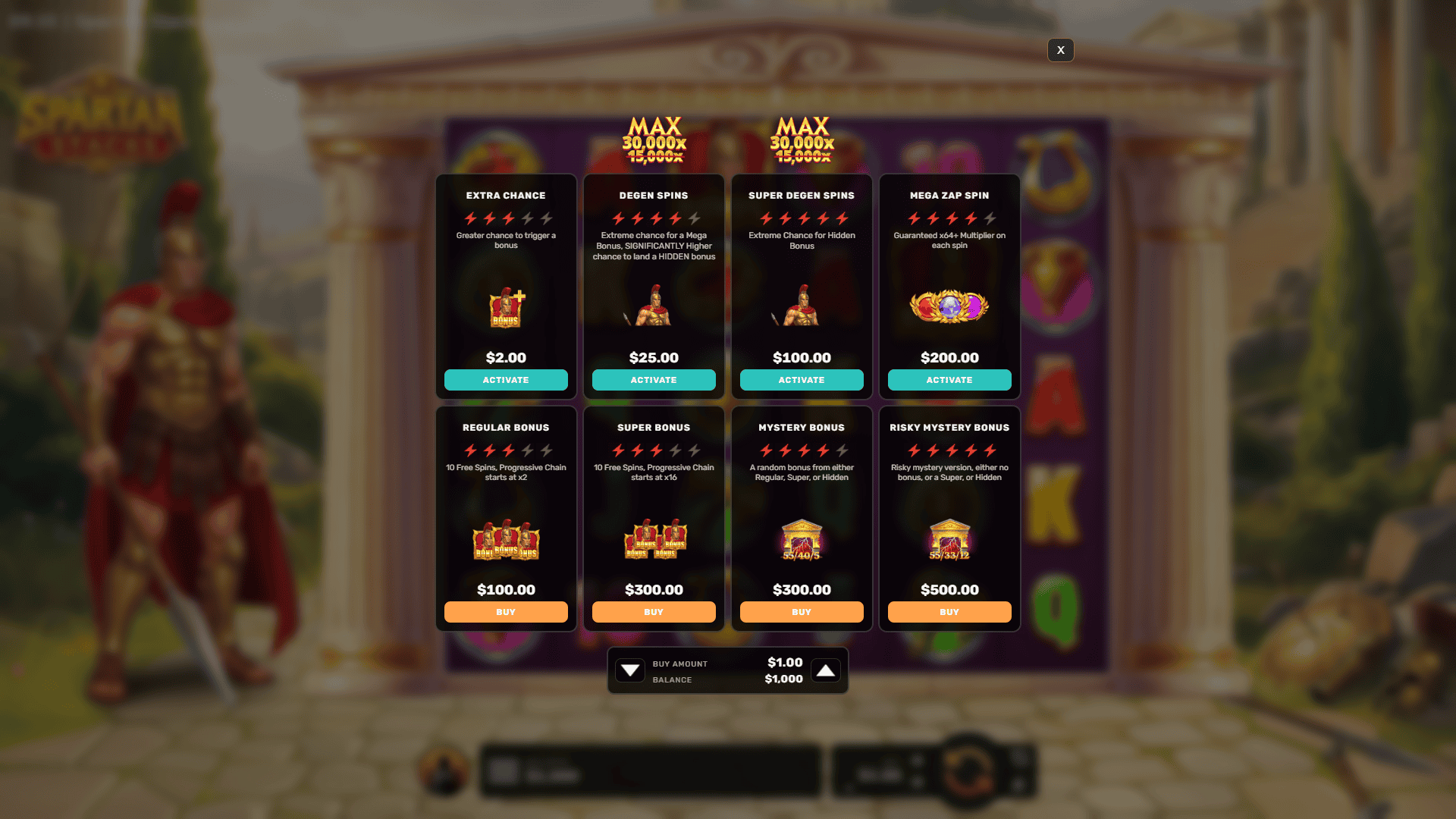 Spartan Stacks bonus buy menu