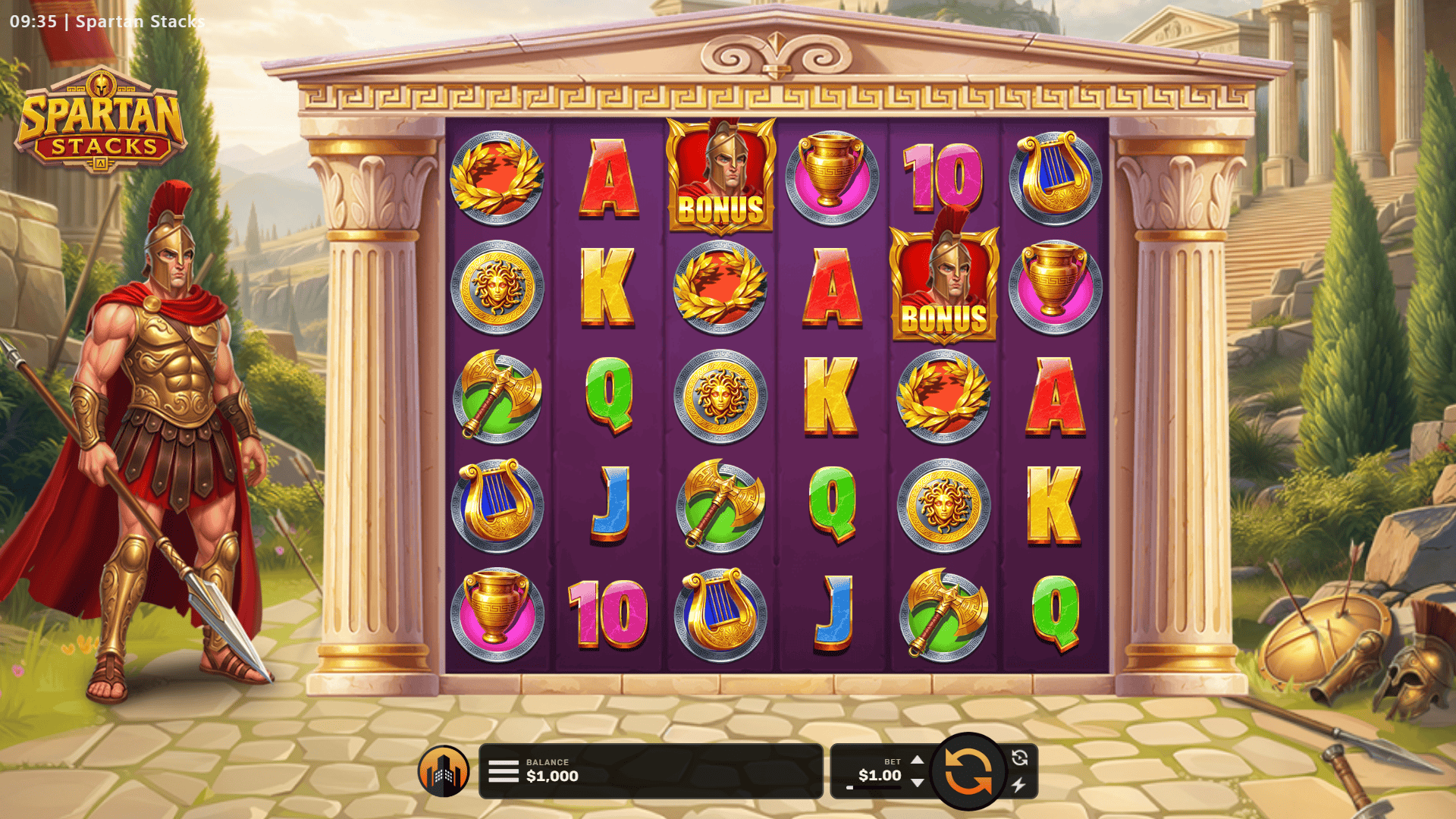 Spartan Stacks slot gameplay reels