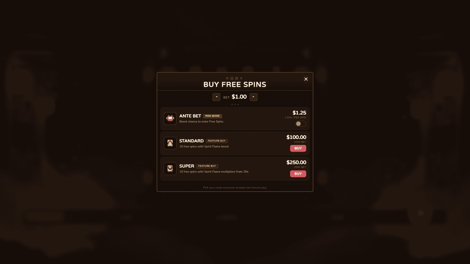 Daruma bonus buy menu