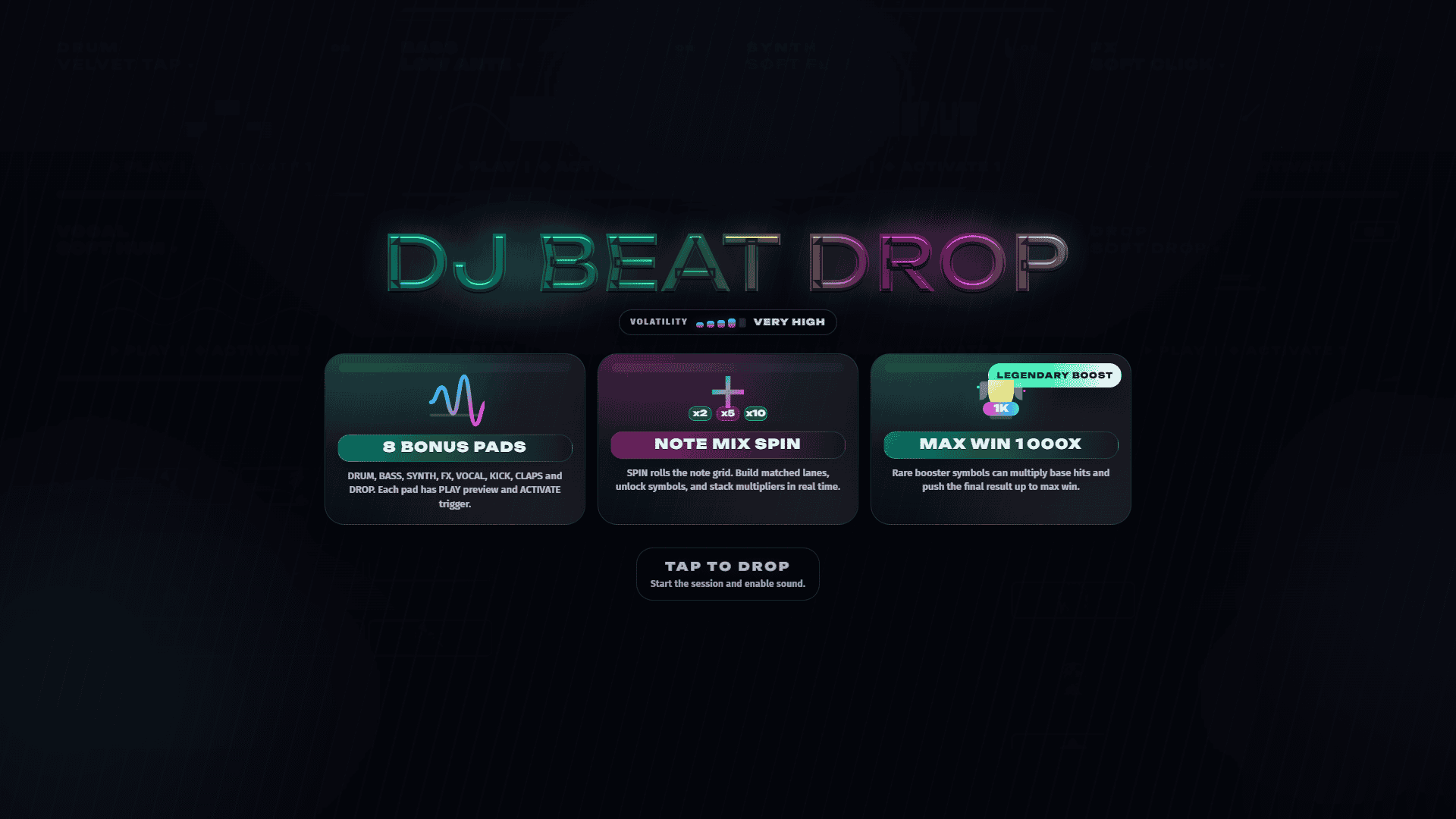 DJ Beat Drop slot intro screen