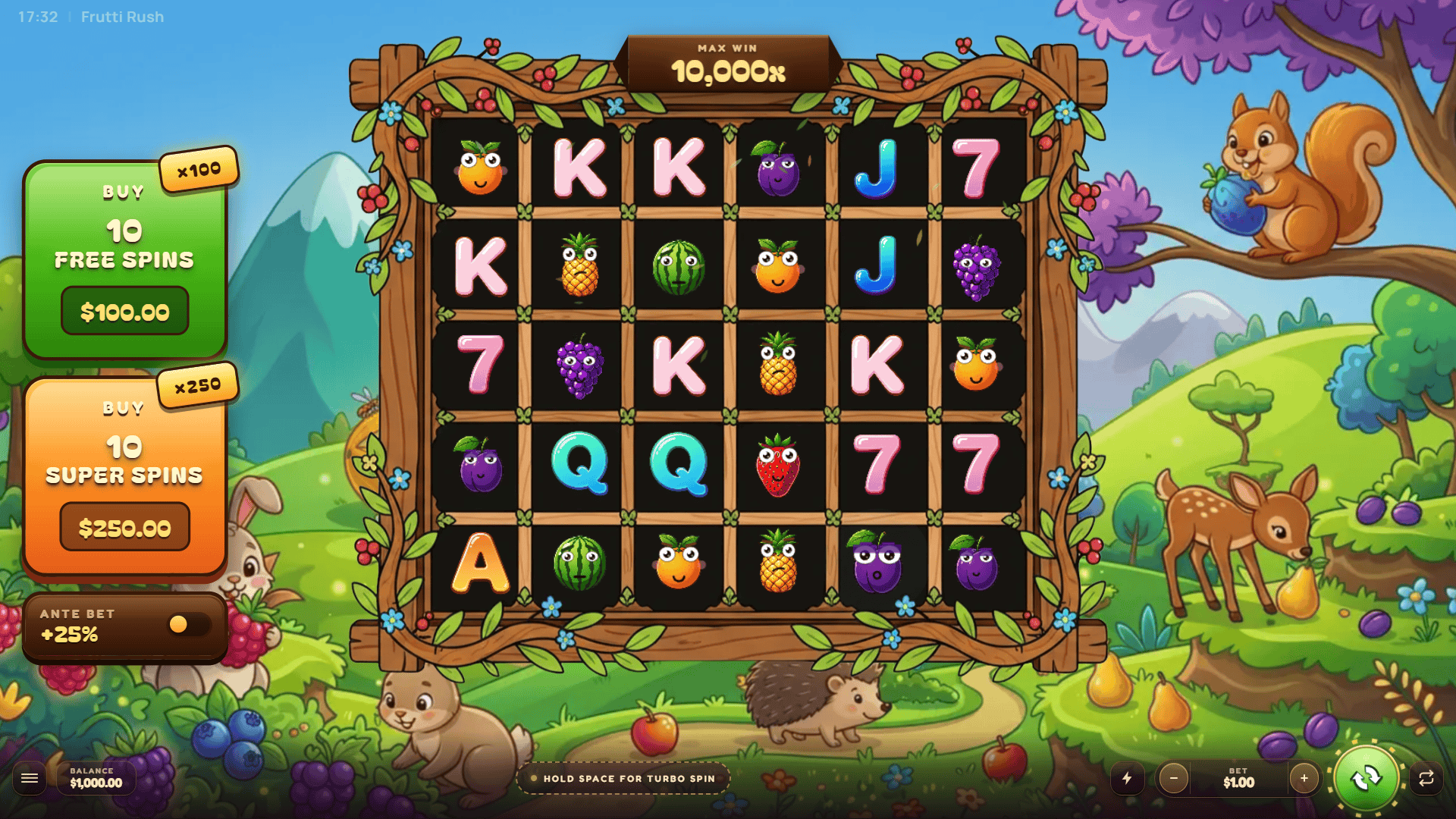 Frutti Rush slot gameplay reels