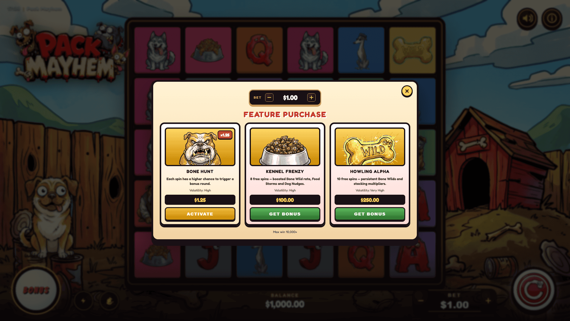 Pack Mayhem bonus buy menu