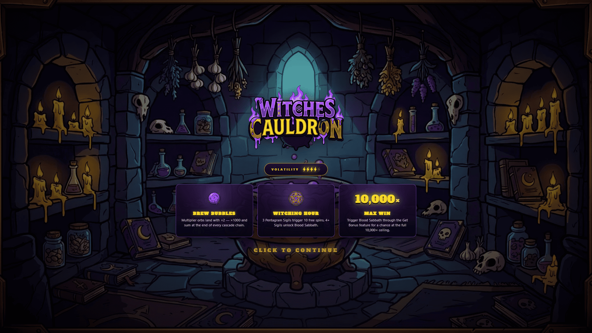 Witches Cauldron slot intro screen
