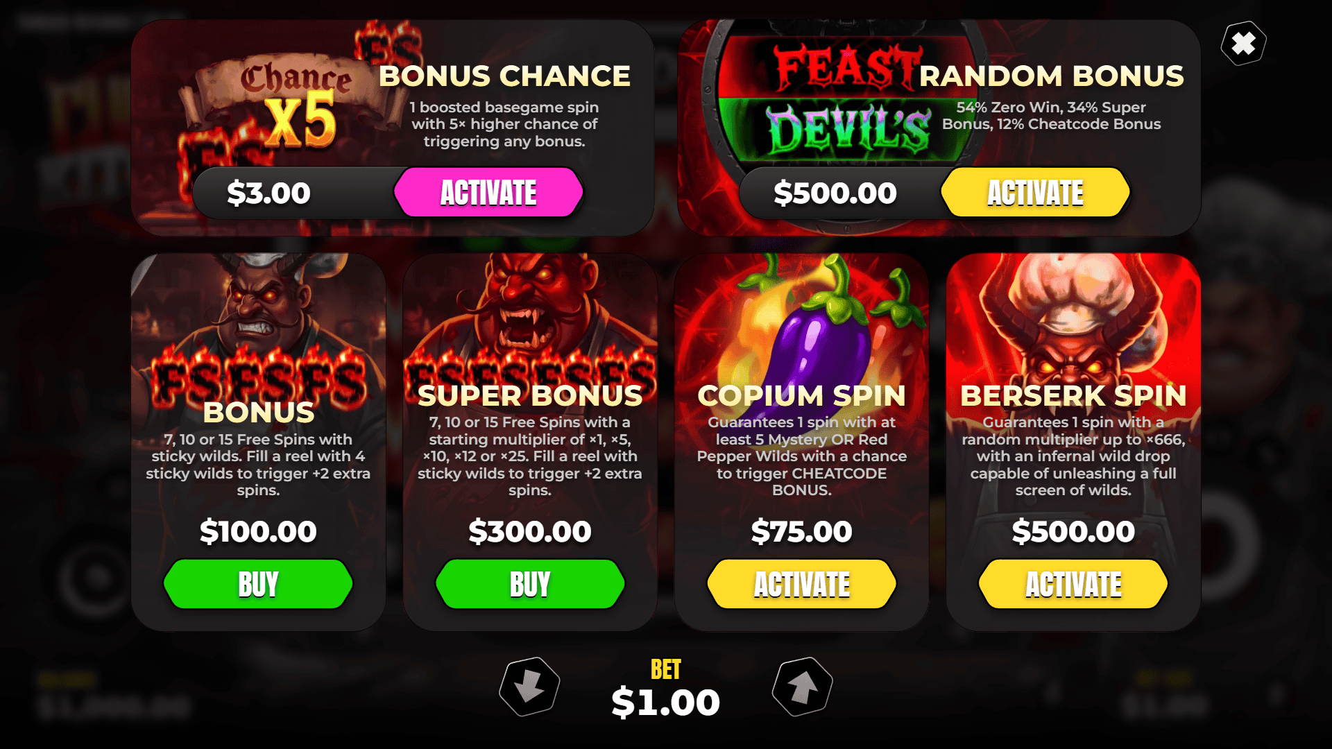 Cursed Kitchen bonus buy menu