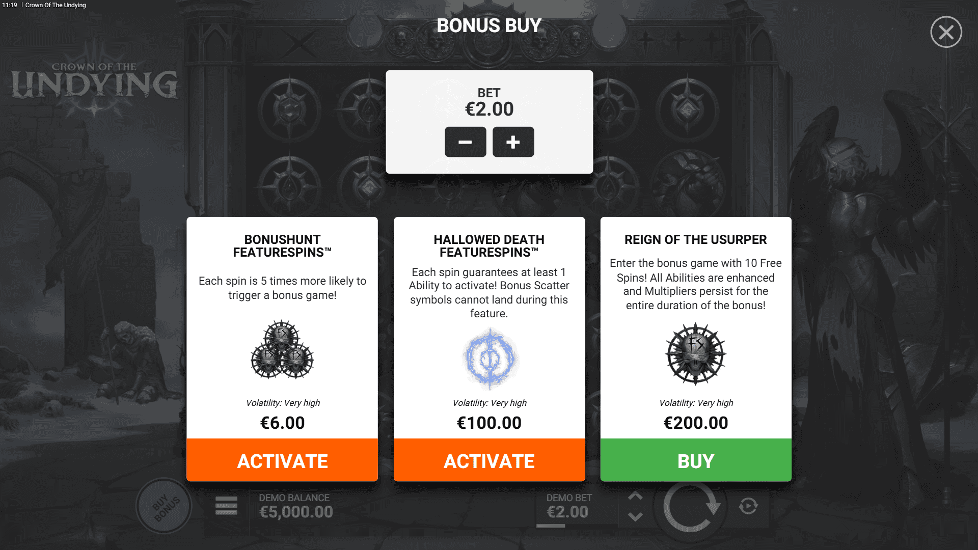 Crown of the Undying bonus buy menu