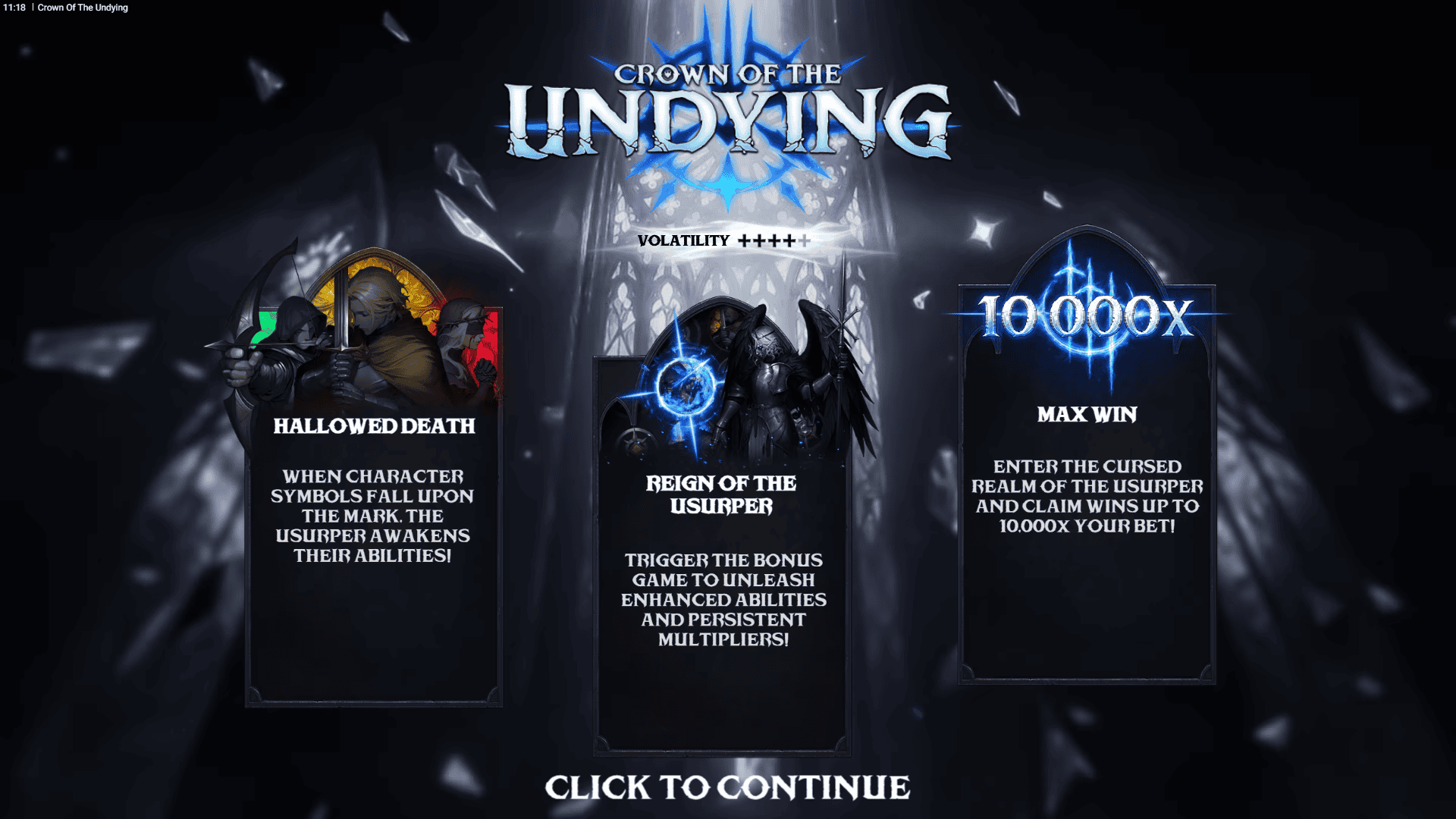 Crown of the Undying slot intro screen