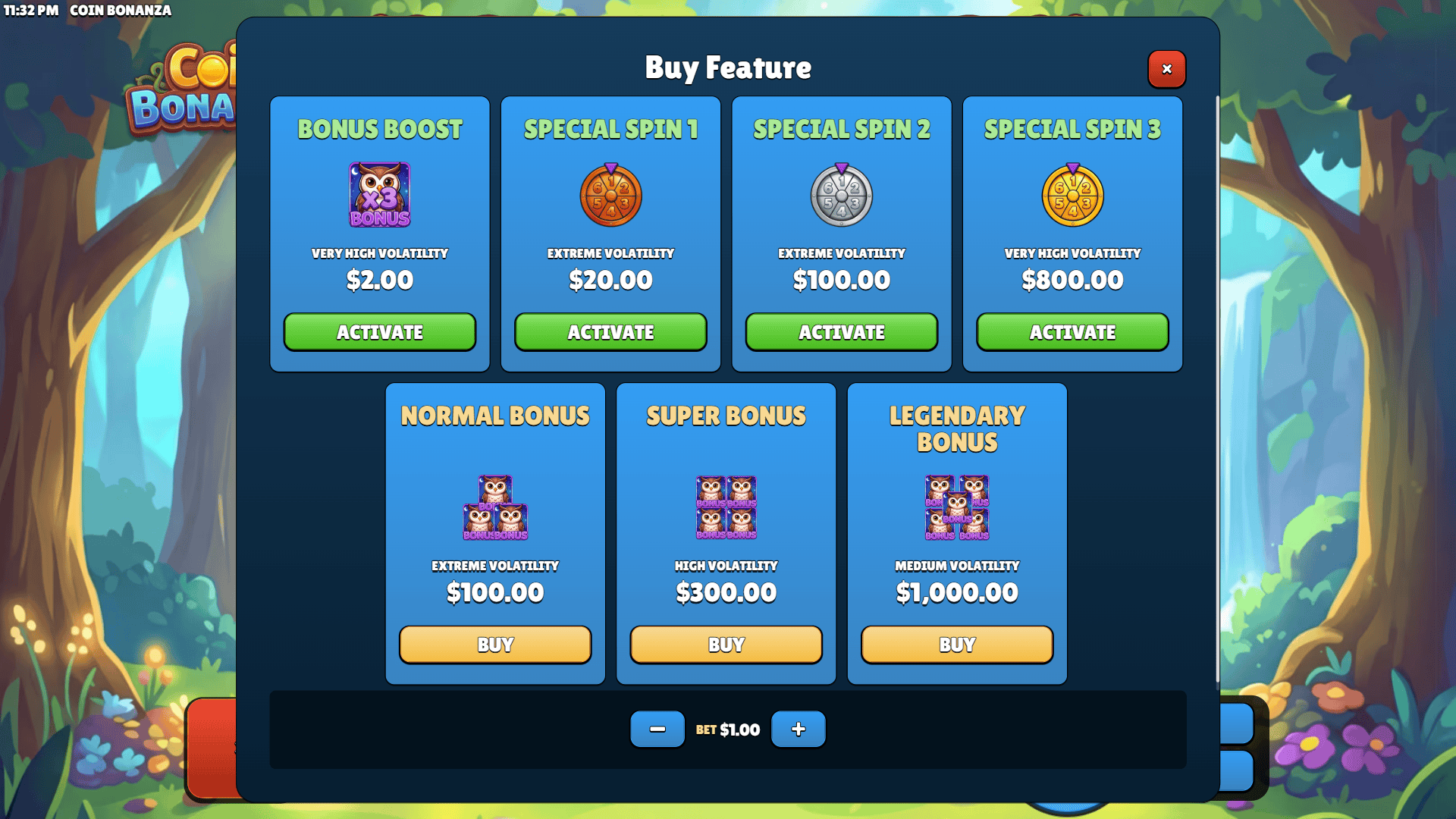 Coin Bonanza bonus buy menu