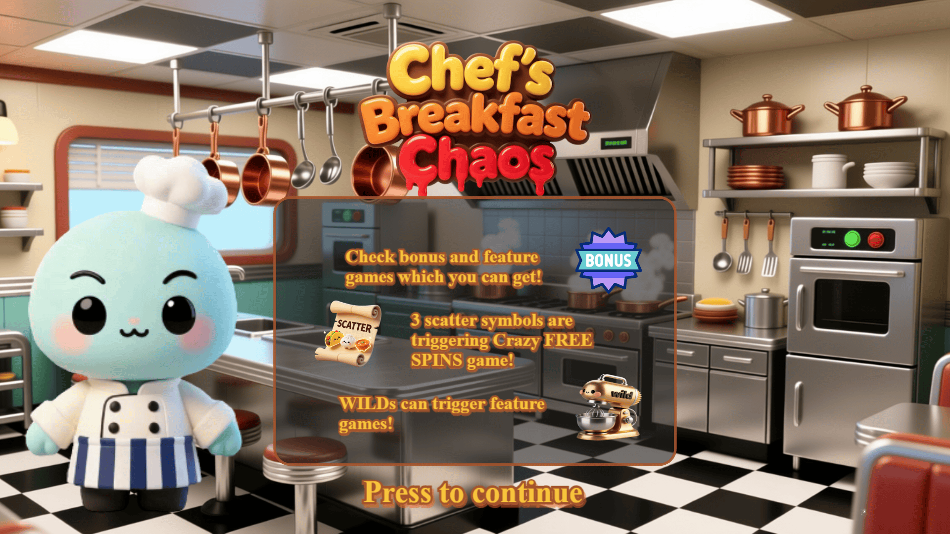 Chef's Breakfast Chaos slot intro screen