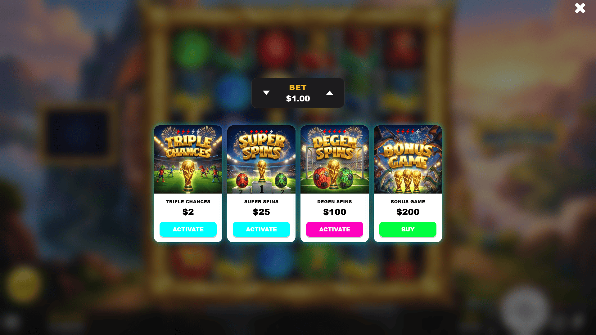 Dragon Ball World Cup bonus buy menu