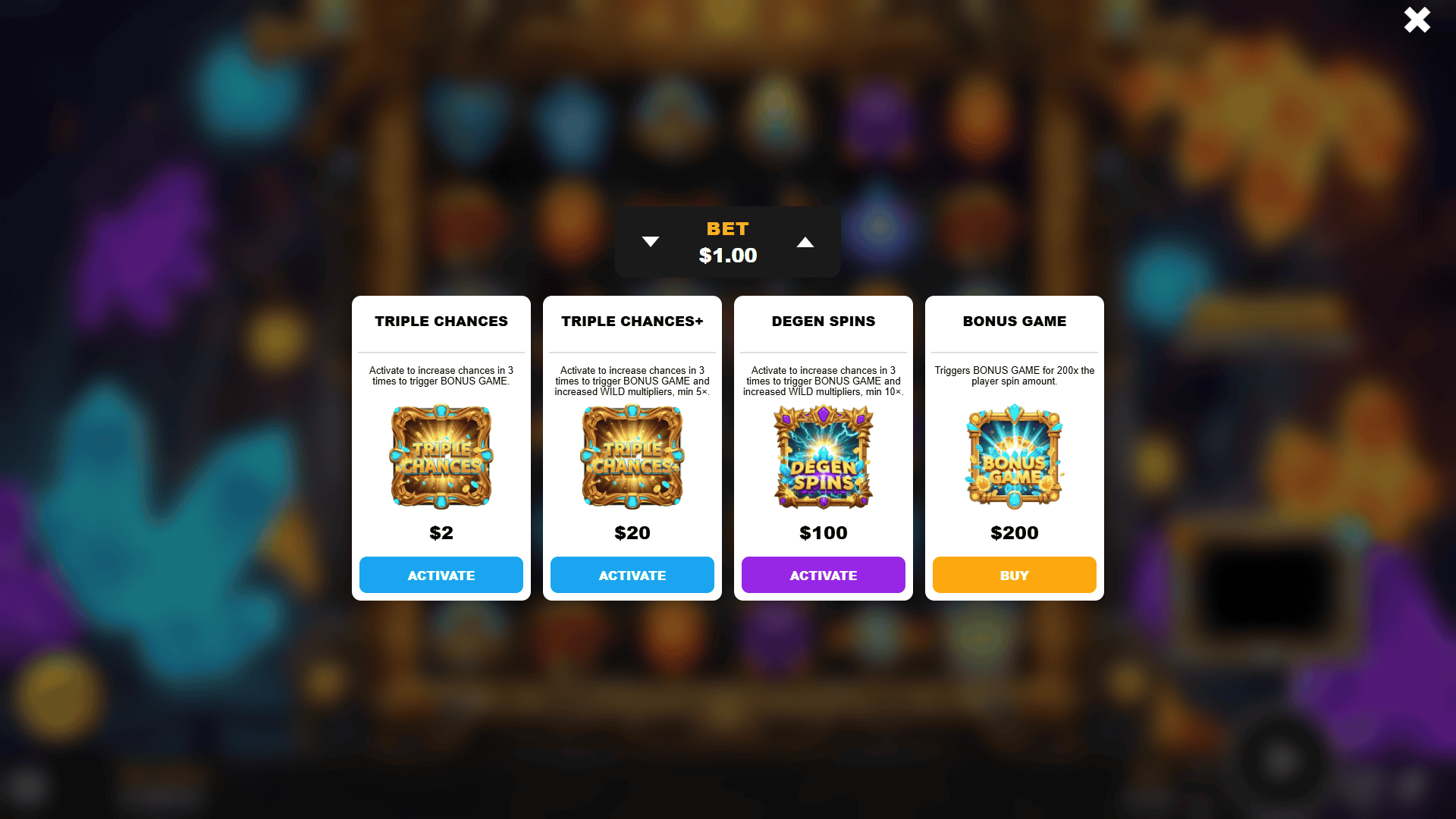 Dragon Crystal Clash bonus buy menu