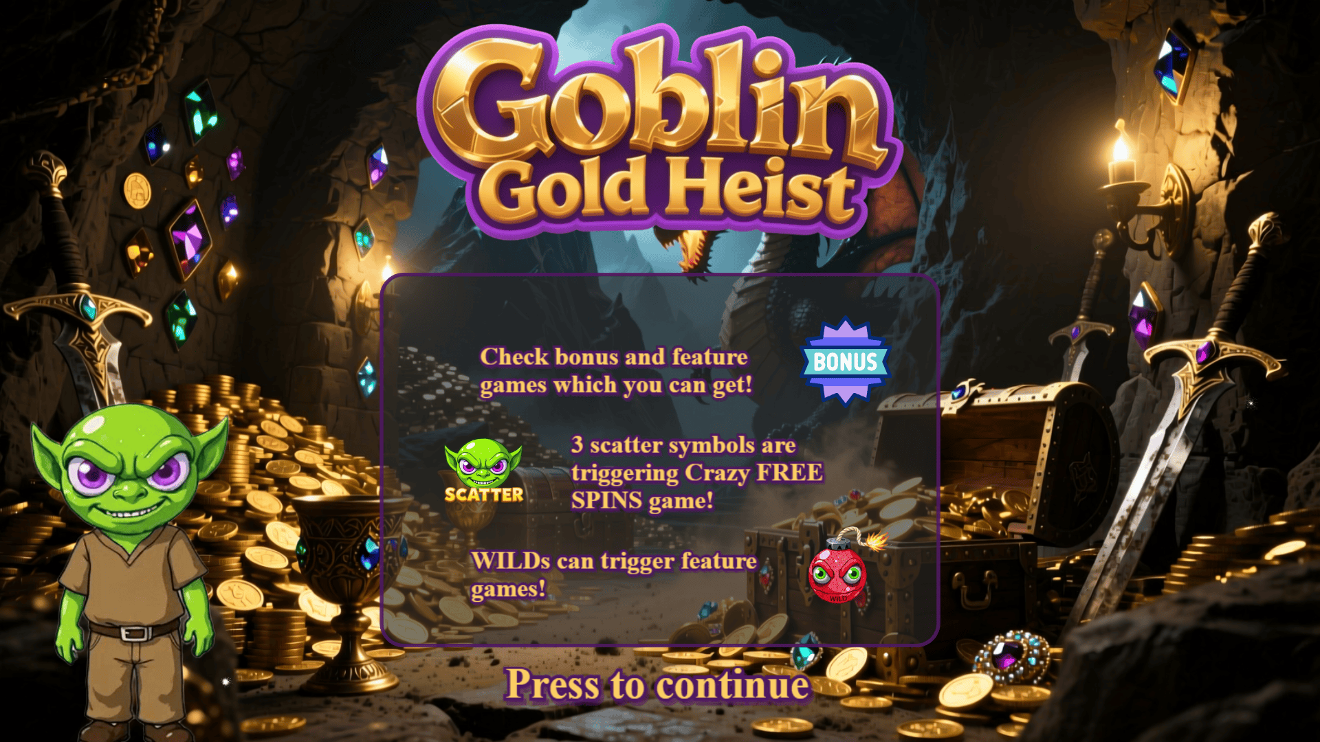 Goblin Gold Heist slot intro screen