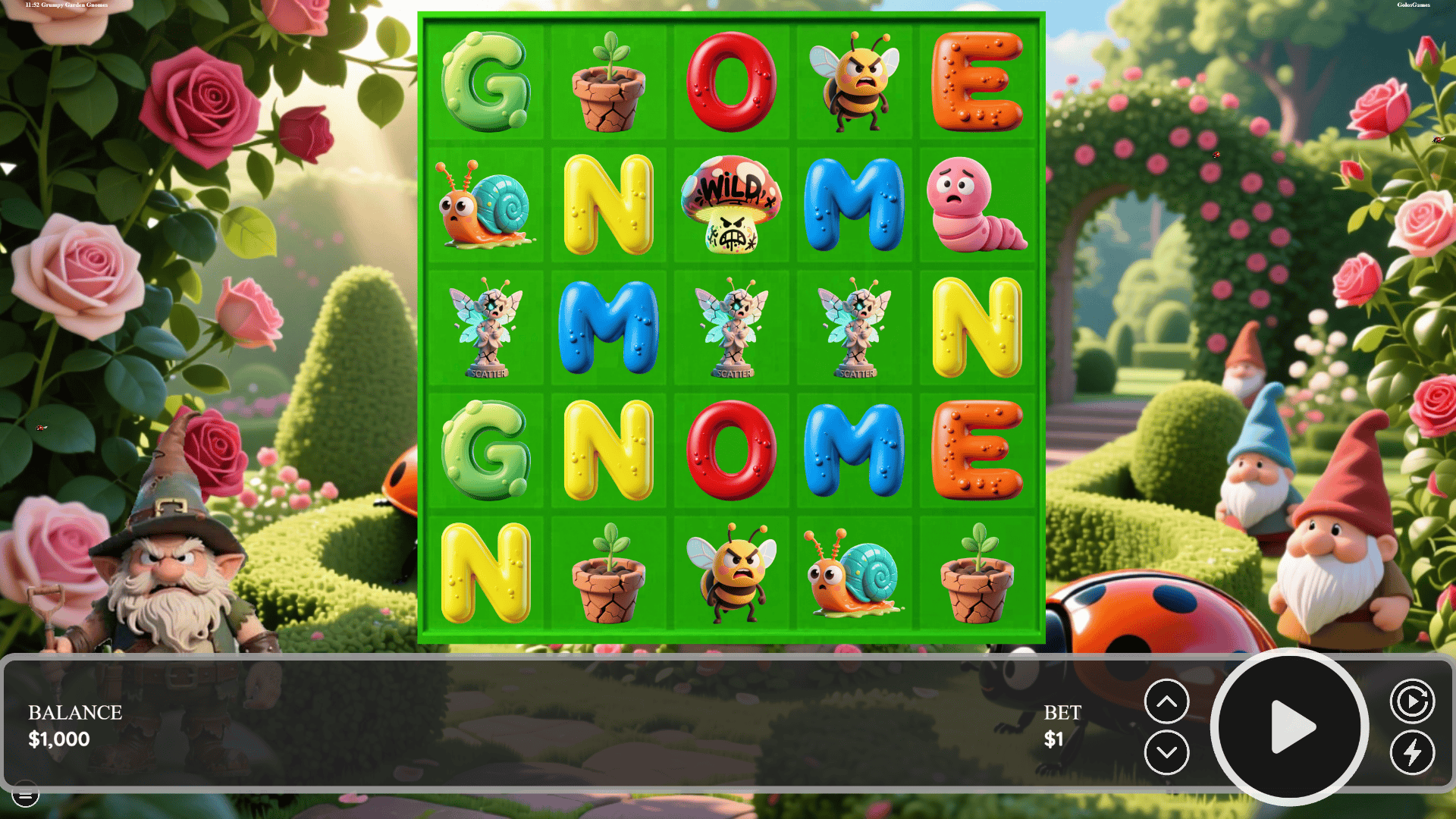 Grumpy Garden Gnomes slot gameplay reels