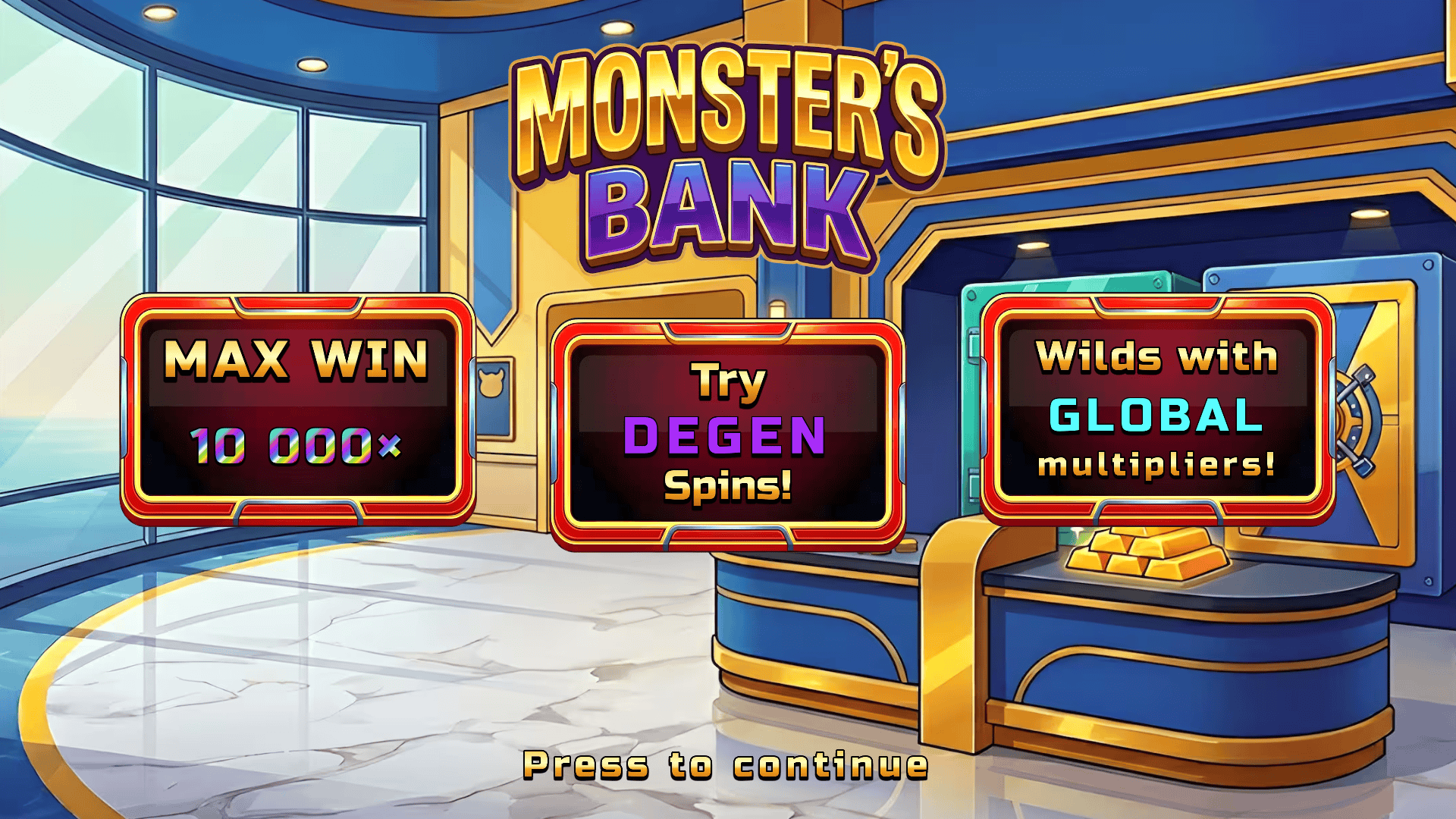 Monsters Bank slot intro screen