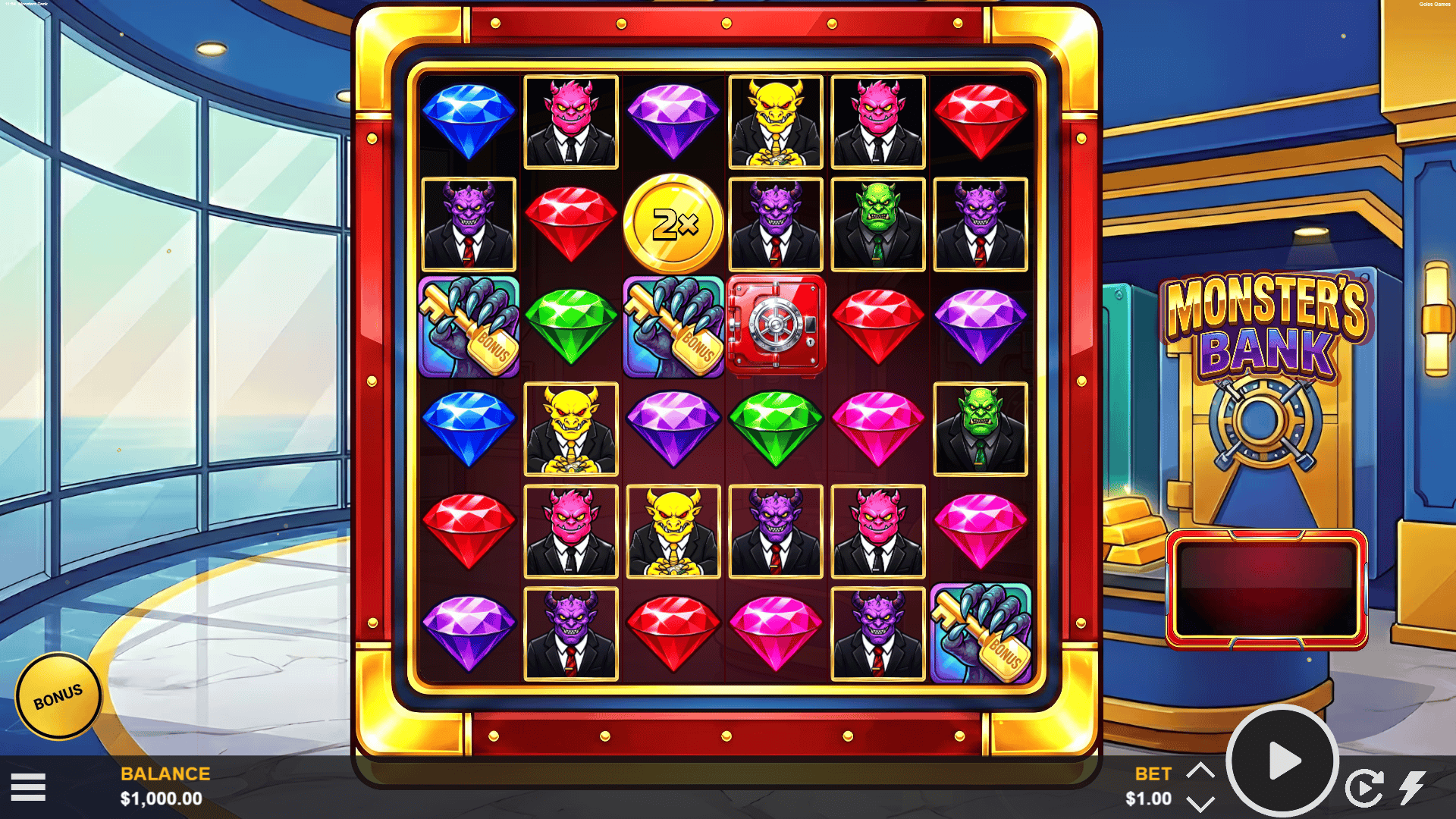 Monsters Bank slot gameplay reels