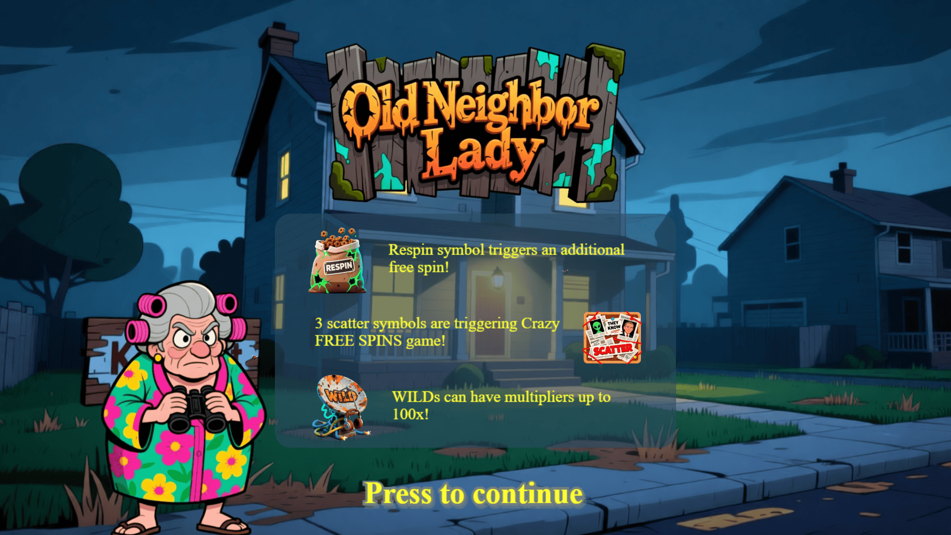 Old Neighbor Lady slot intro screen