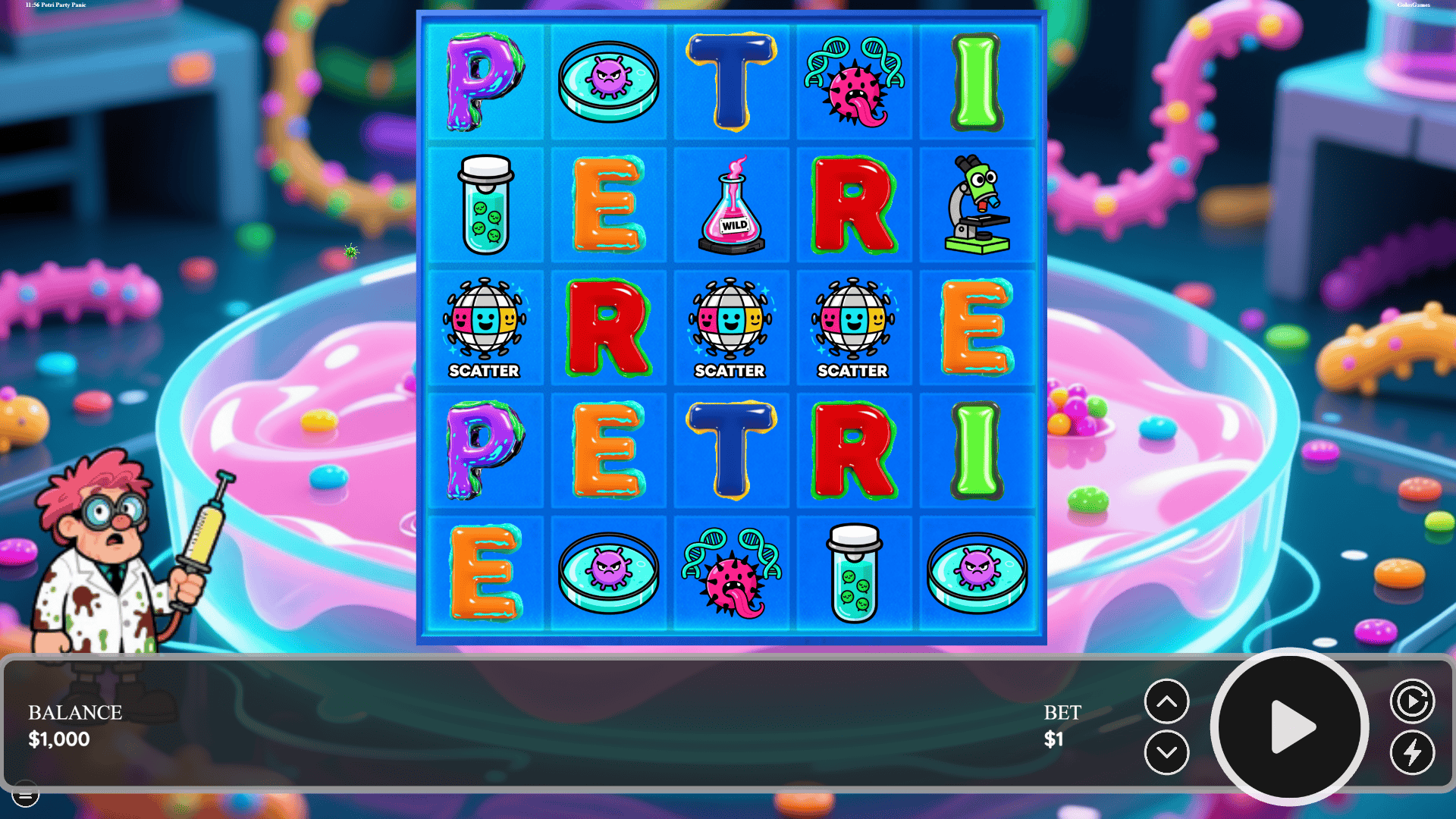 Petri Party Panic slot gameplay reels