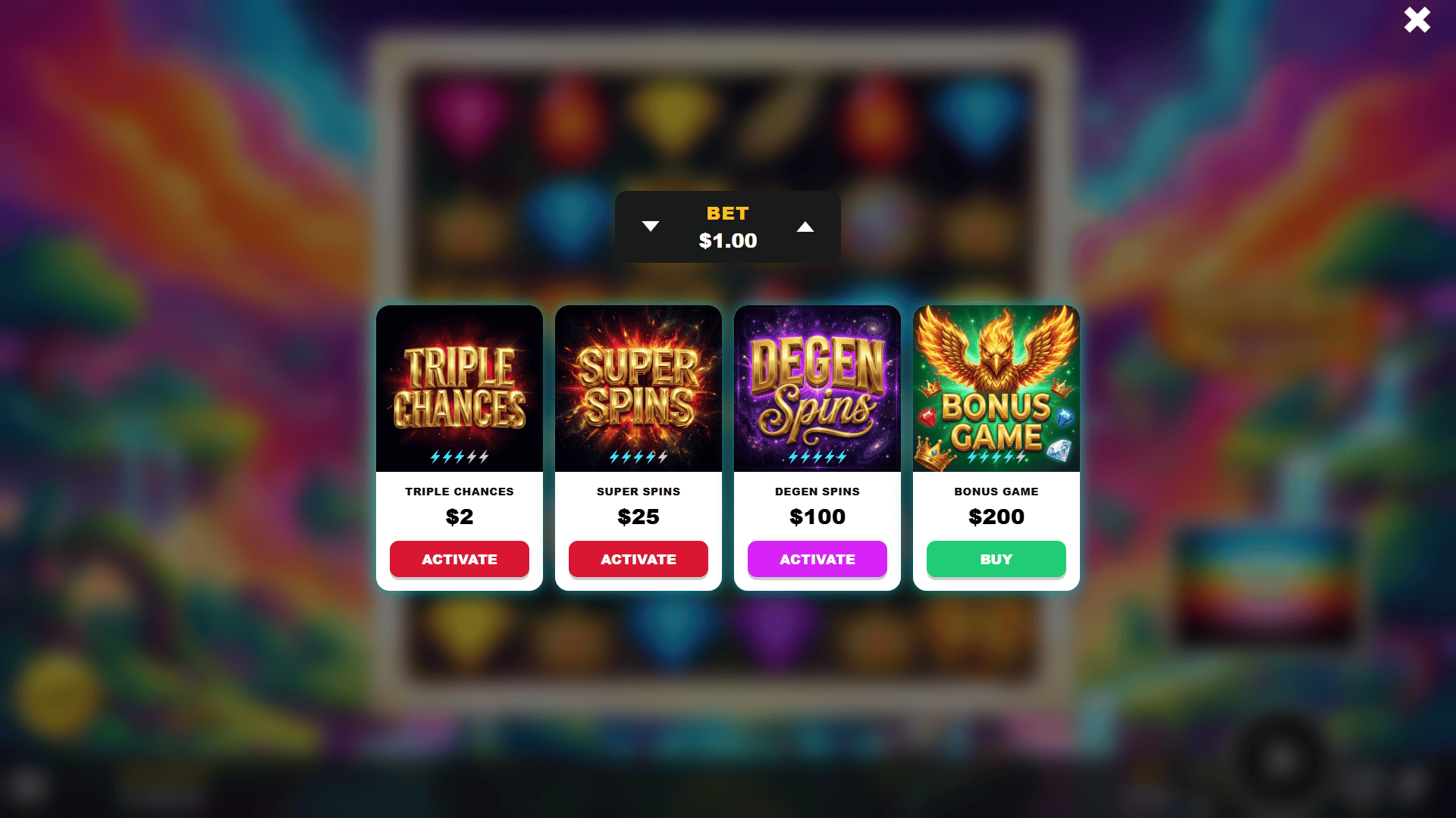 Phoenix Blast bonus buy menu