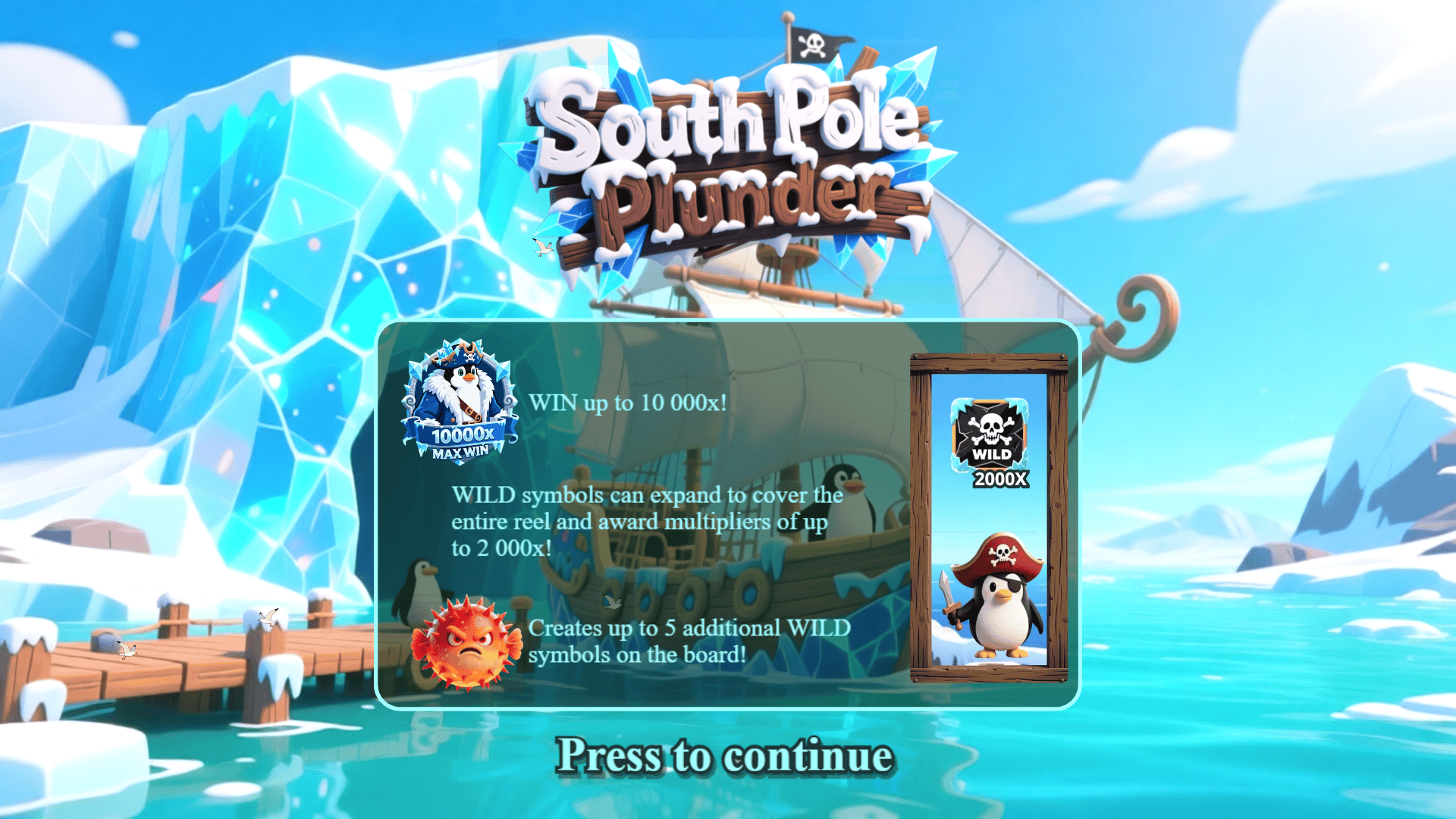 South Pole Plunder slot intro screen