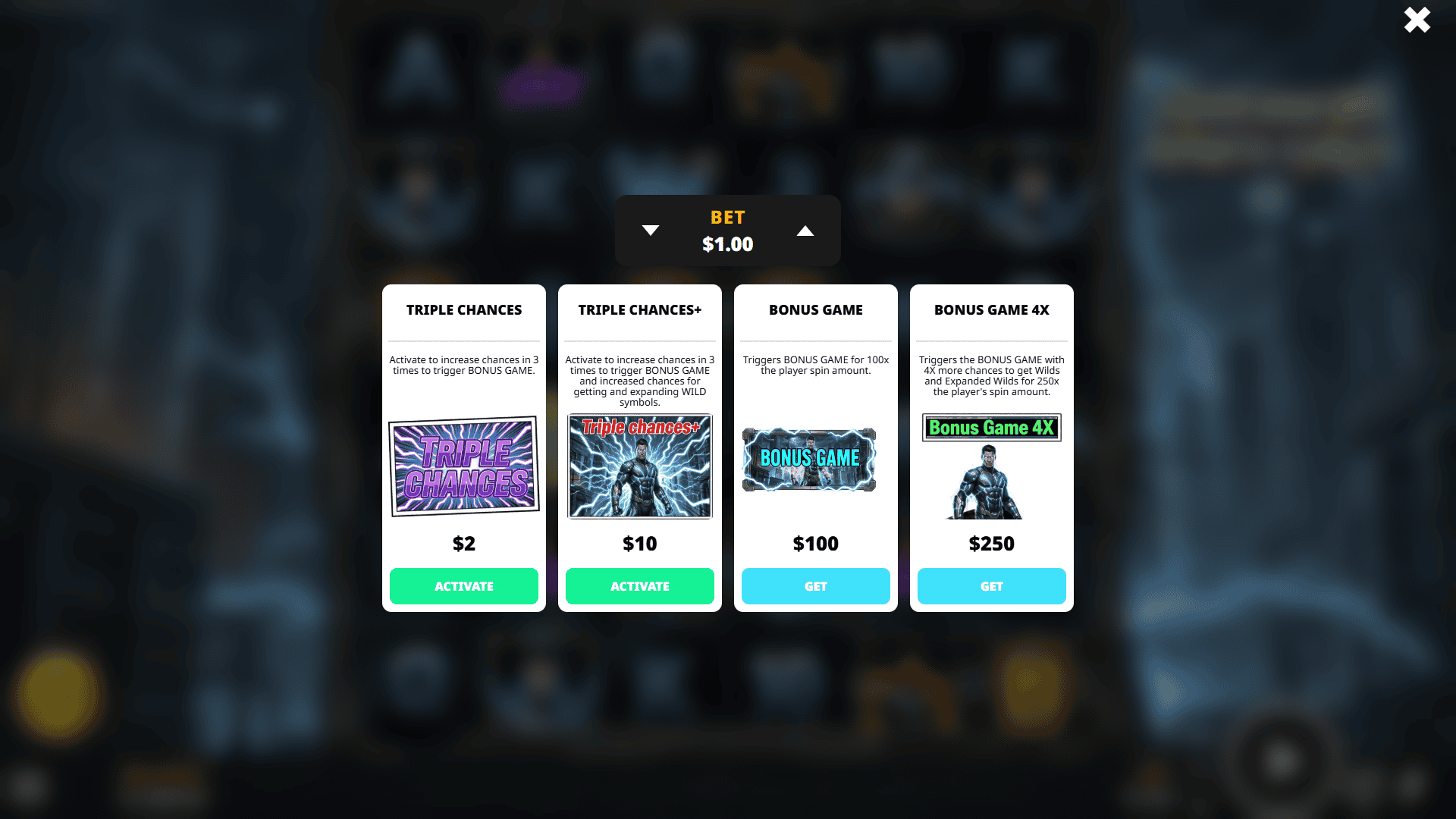 Superhero Power Surge bonus buy menu