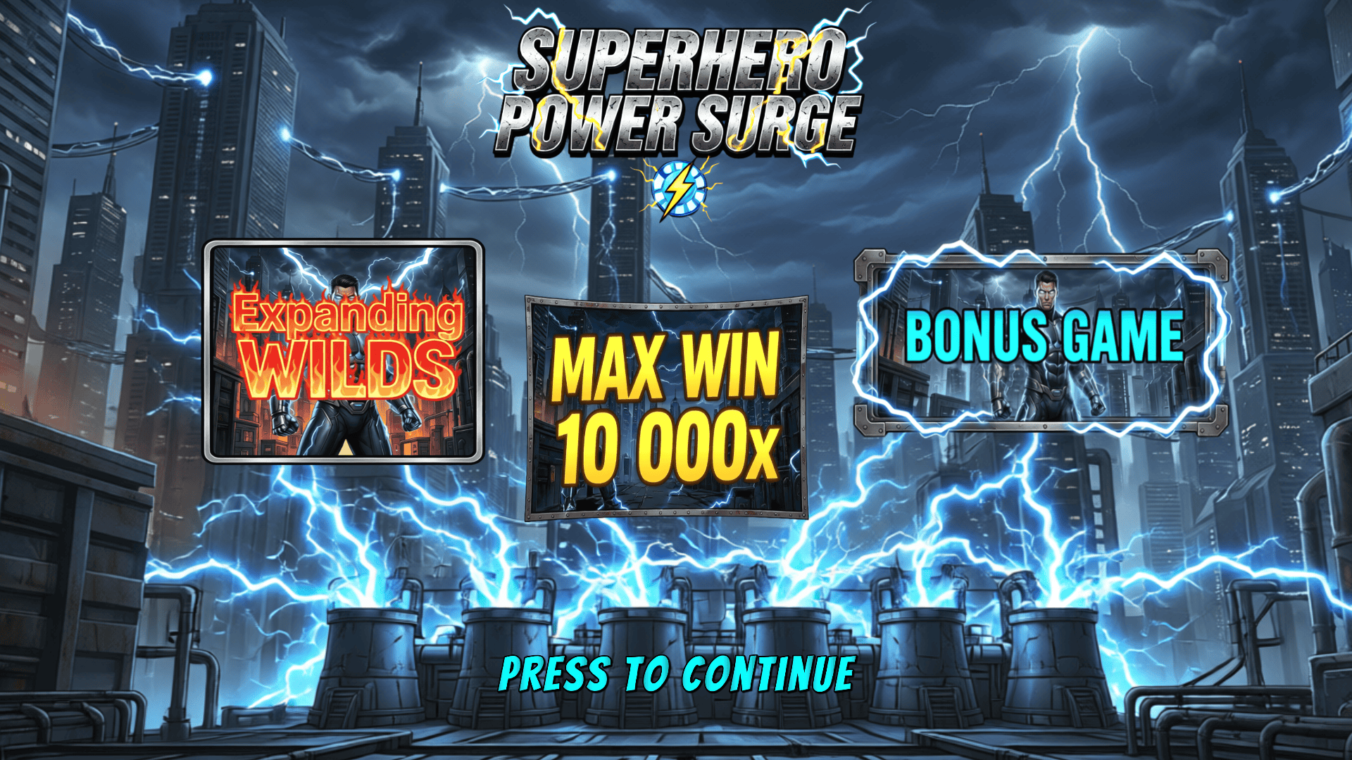 Superhero Power Surge slot intro screen