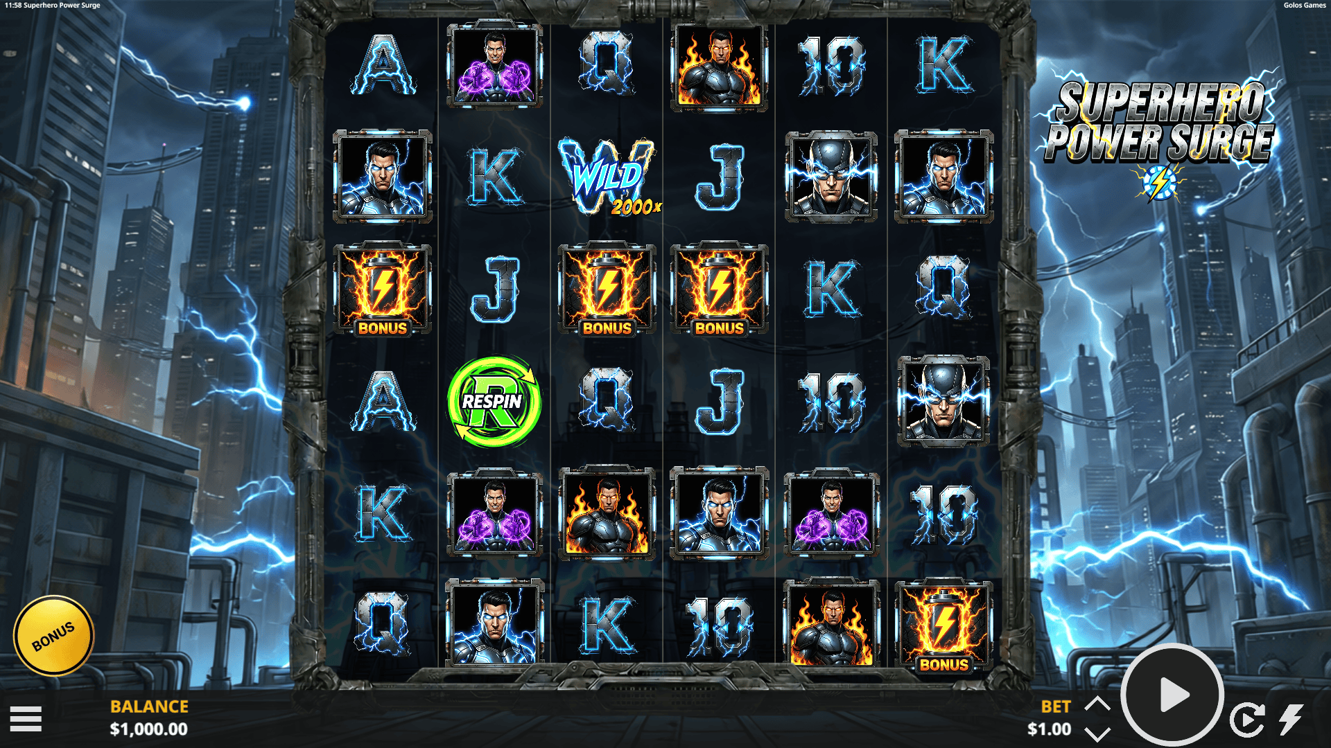 Superhero Power Surge slot gameplay reels