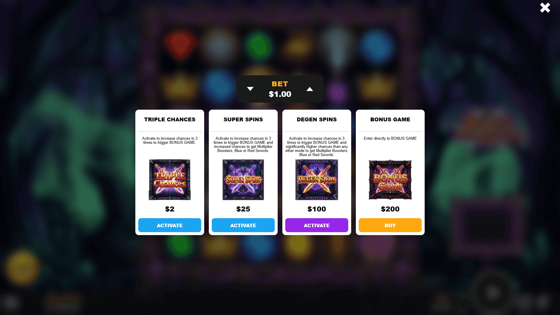 Sword Wildness bonus buy menu