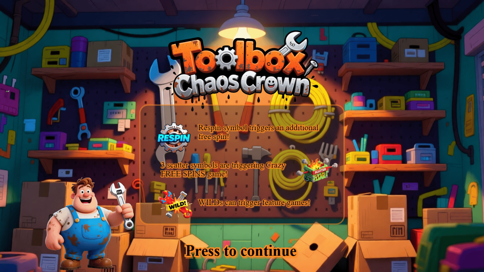 Toolbox Chaos Crown slot intro screen