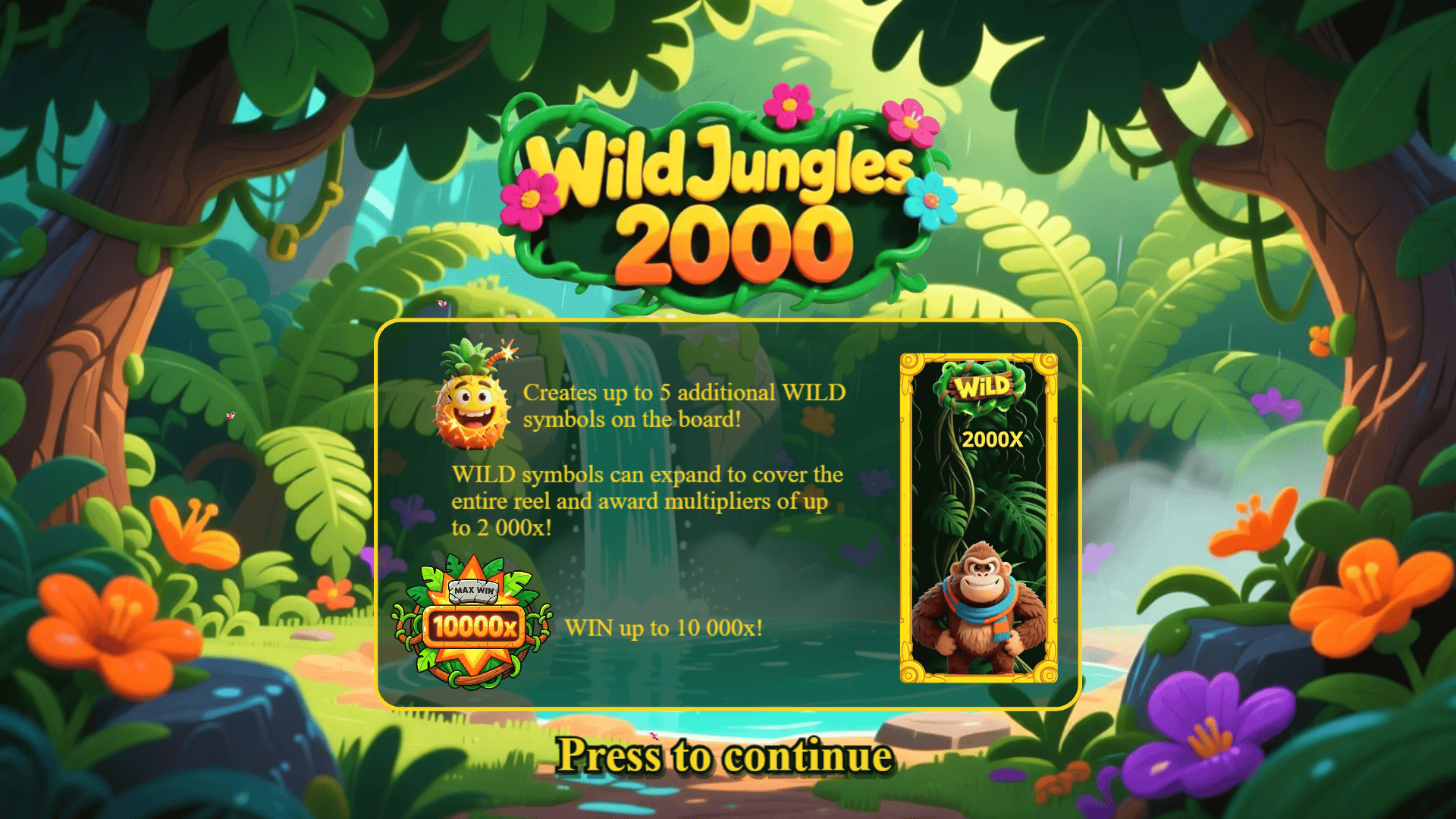 Wild Jungles 2000 slot intro screen