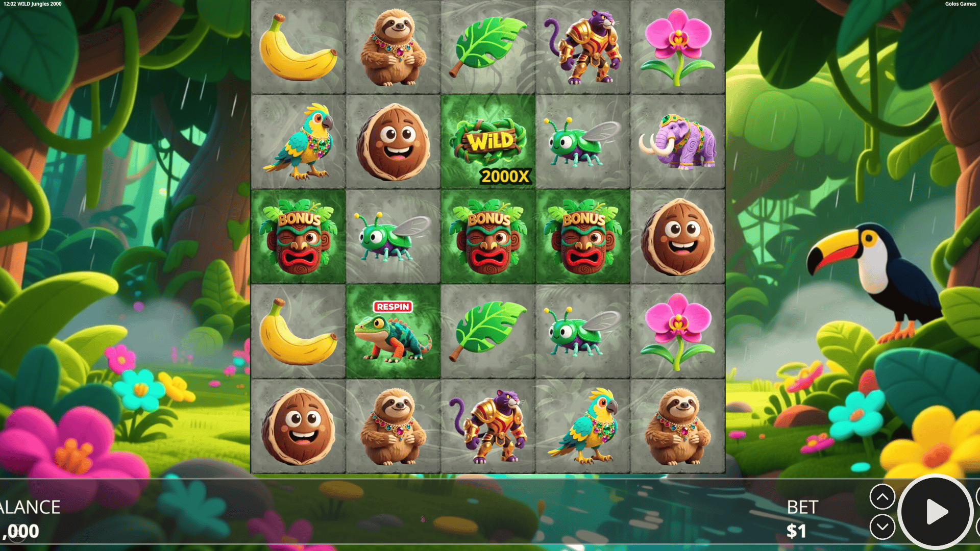 Wild Jungles 2000 slot gameplay reels