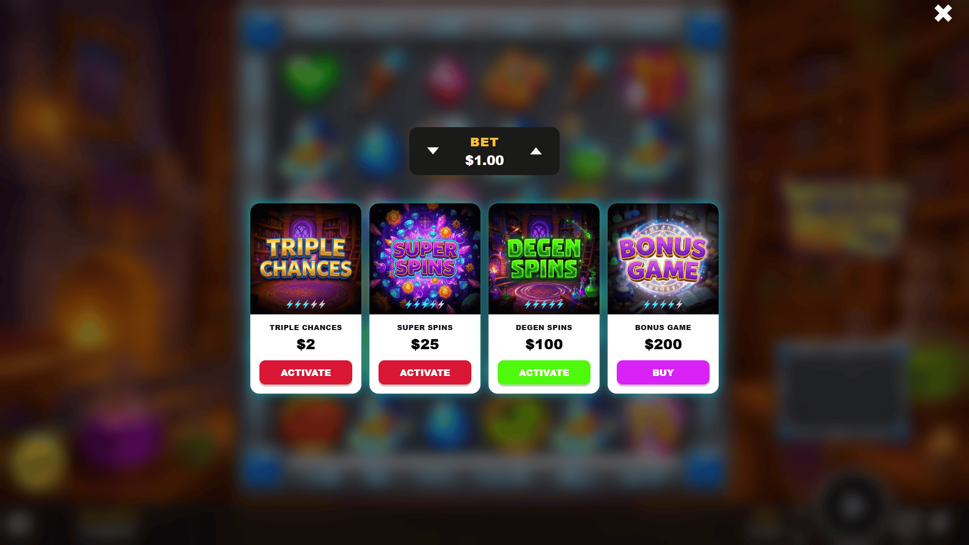 Wizard Boom bonus buy menu