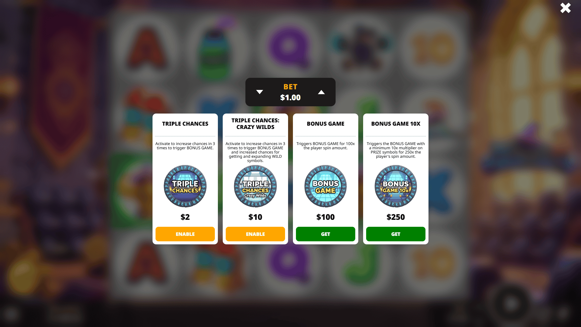 Wizard Workout bonus buy menu