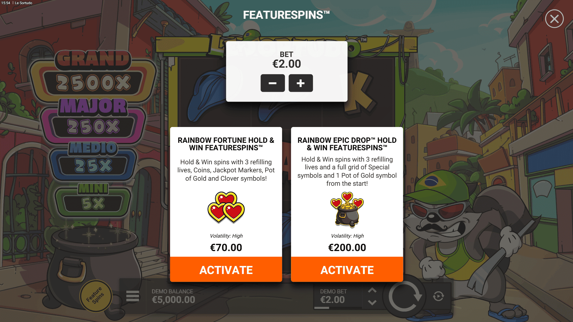 Le Sortudo bonus buy menu