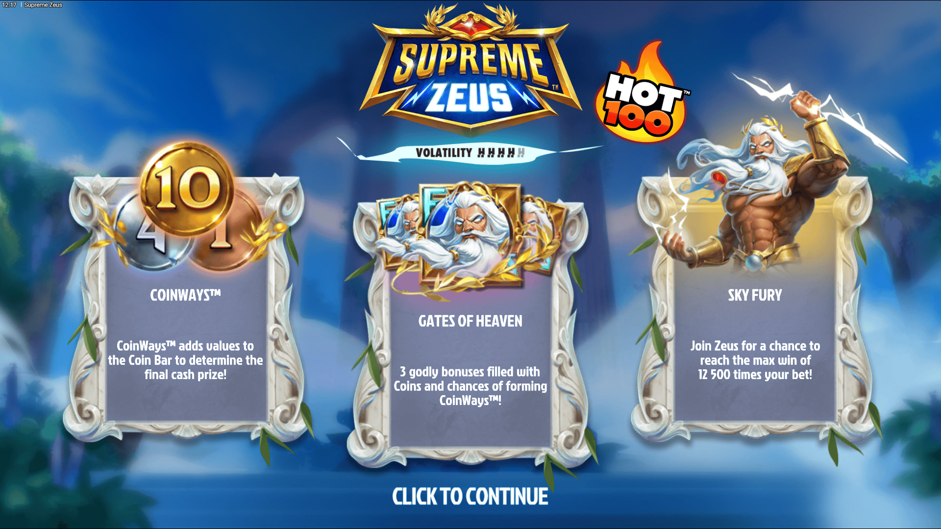 Supreme Zeus slot intro screen
