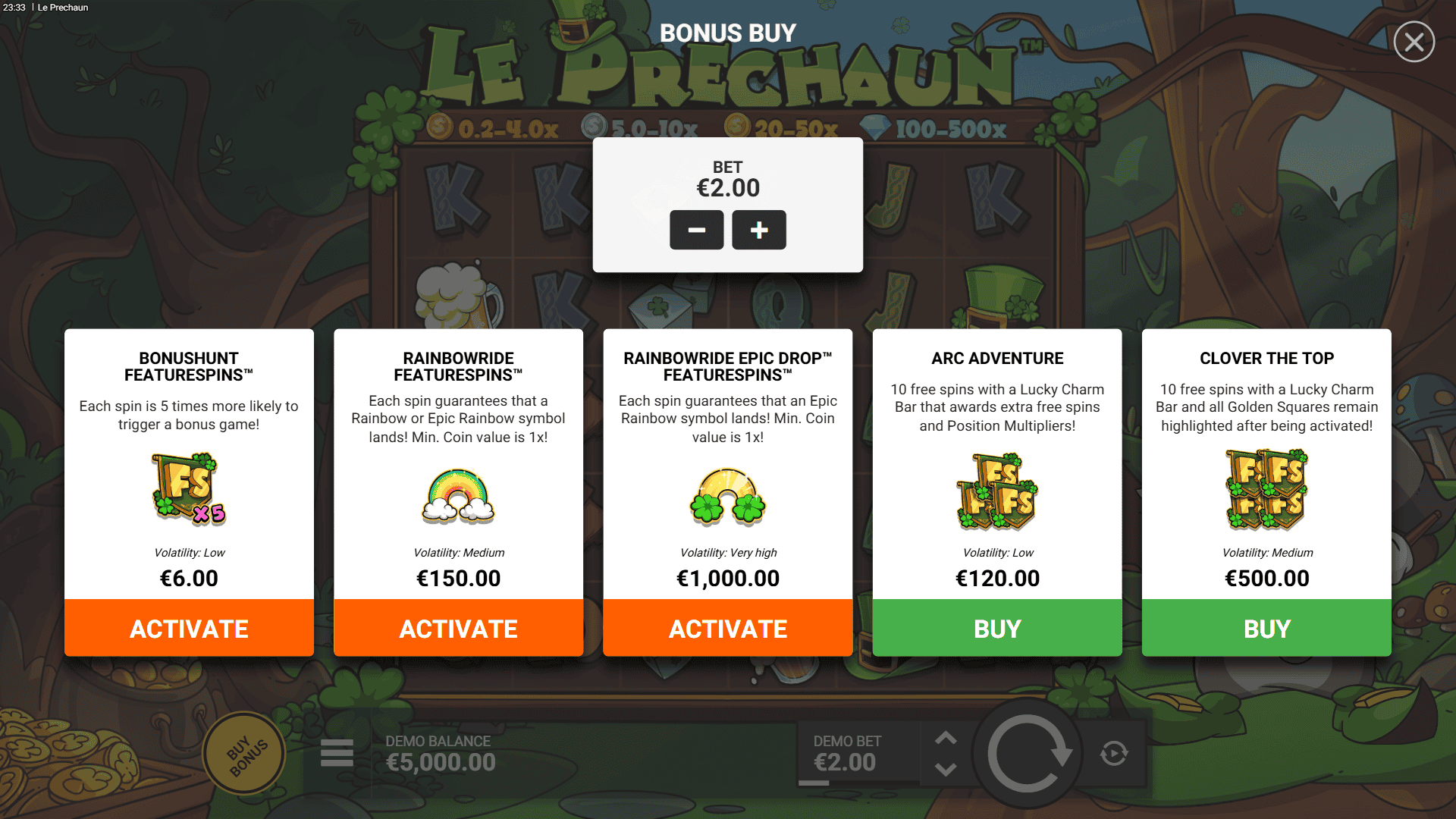 Le Prechaun bonus buy menu