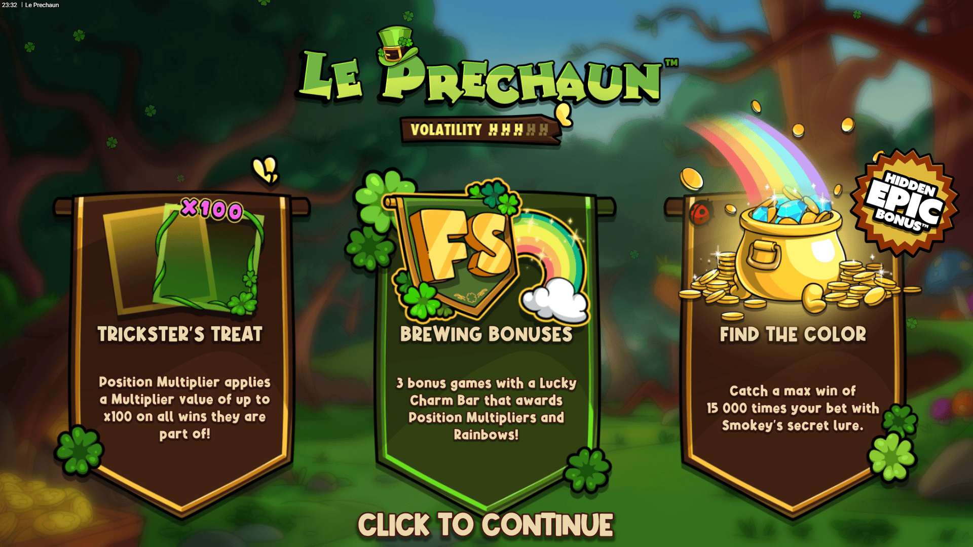 Le Prechaun slot intro screen