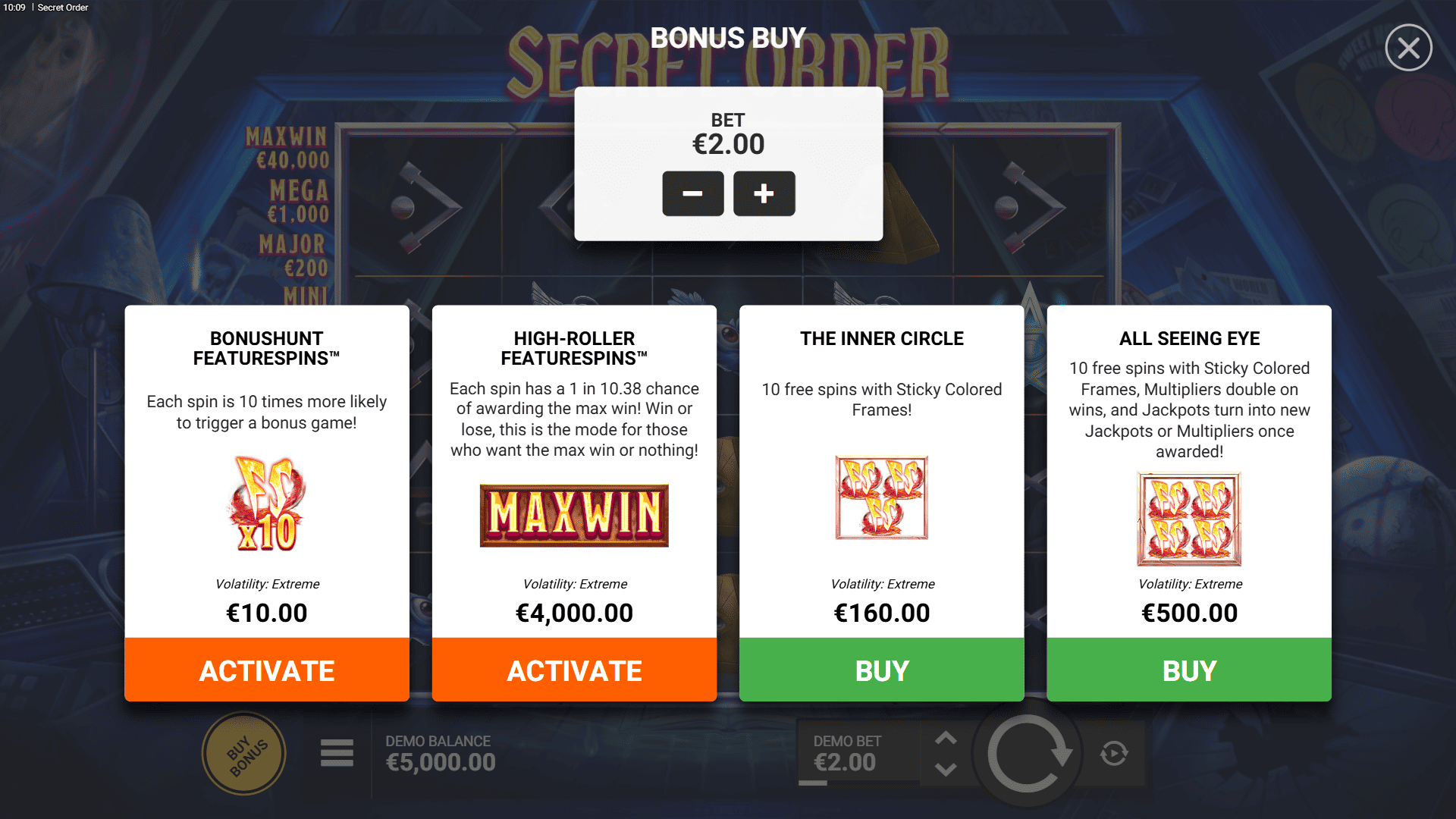 Secret Order bonus buy menu
