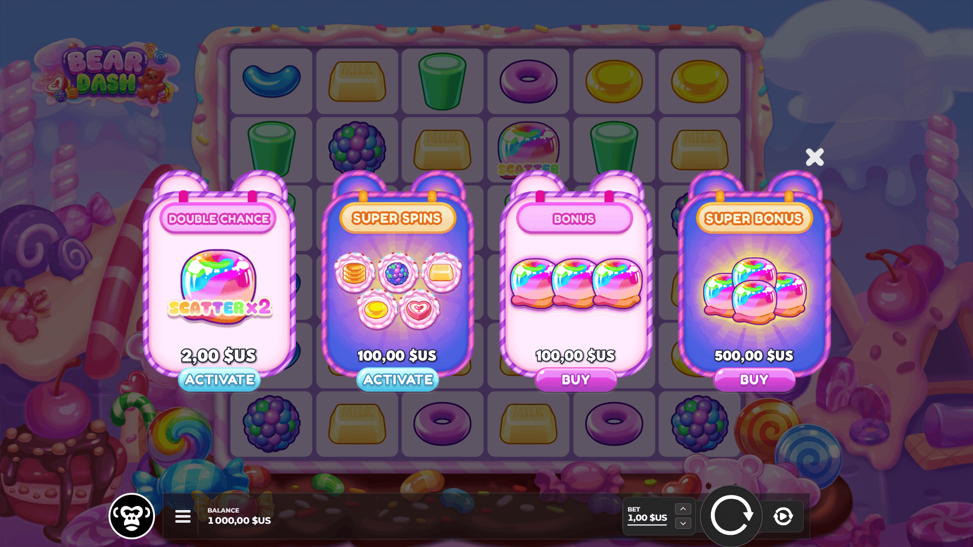 Bear Dash bonus buy menu