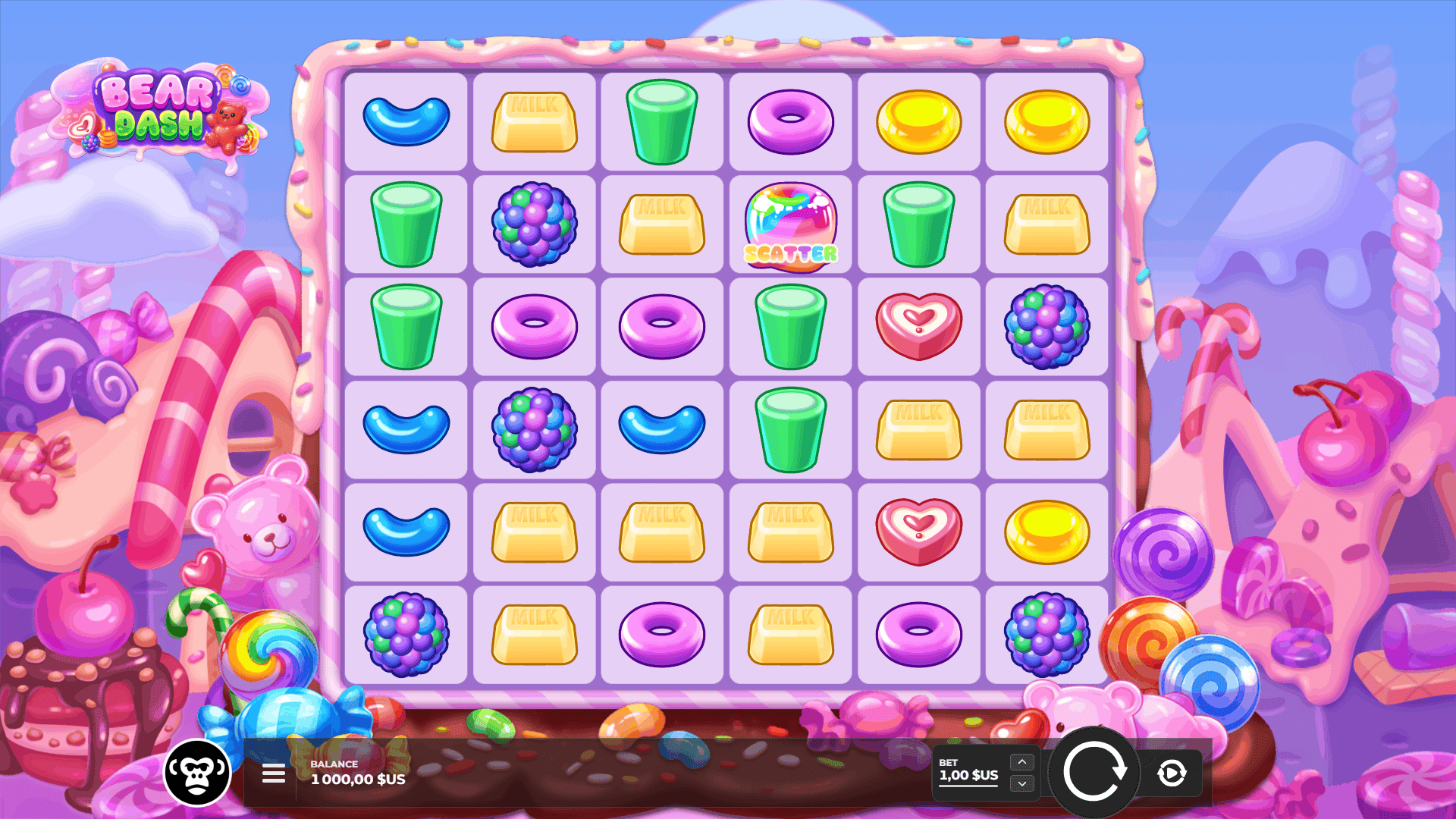 Bear Dash slot gameplay reels